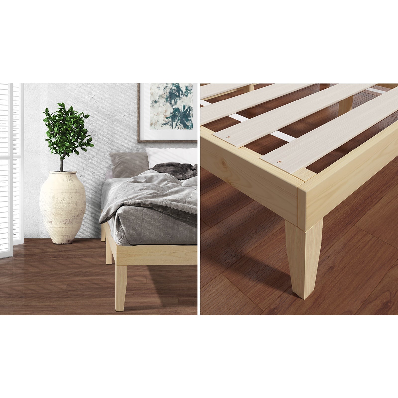 Oikiture Bed Frame King Single Wooden Timber Platform with Mattress - Sunyee