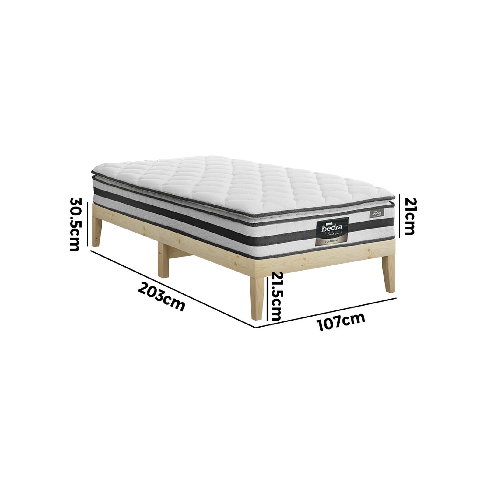 Oikiture Bed Frame King Single Wooden Timber Platform with Mattress - Sunyee