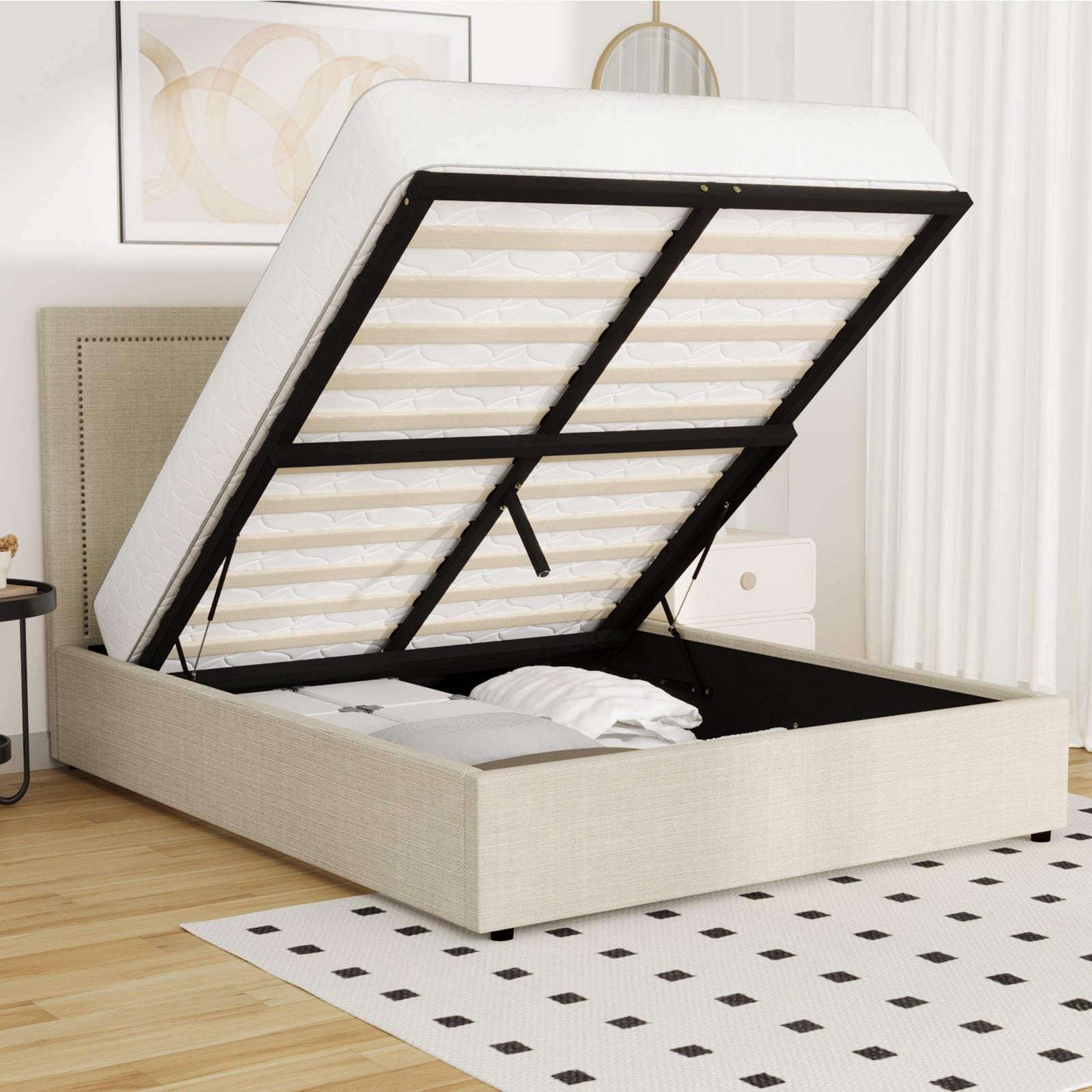 Oikiture Bed Frame Double Size Gas Lift Base with Storage ADI - Sunyee