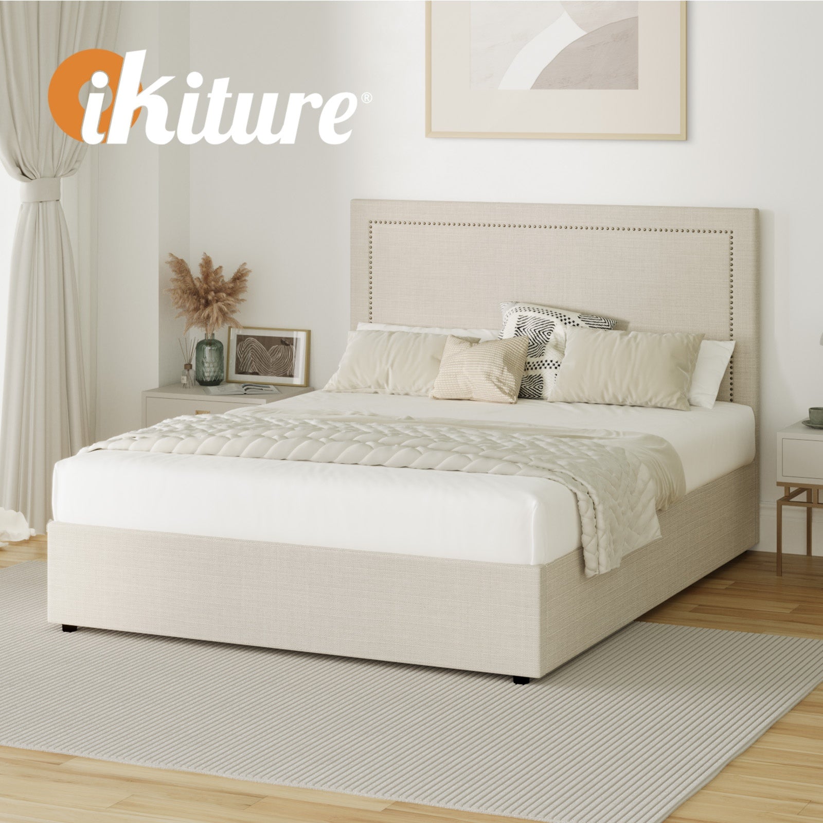 Oikiture Bed Frame Double Size Gas Lift Base with Storage ADI - Sunyee