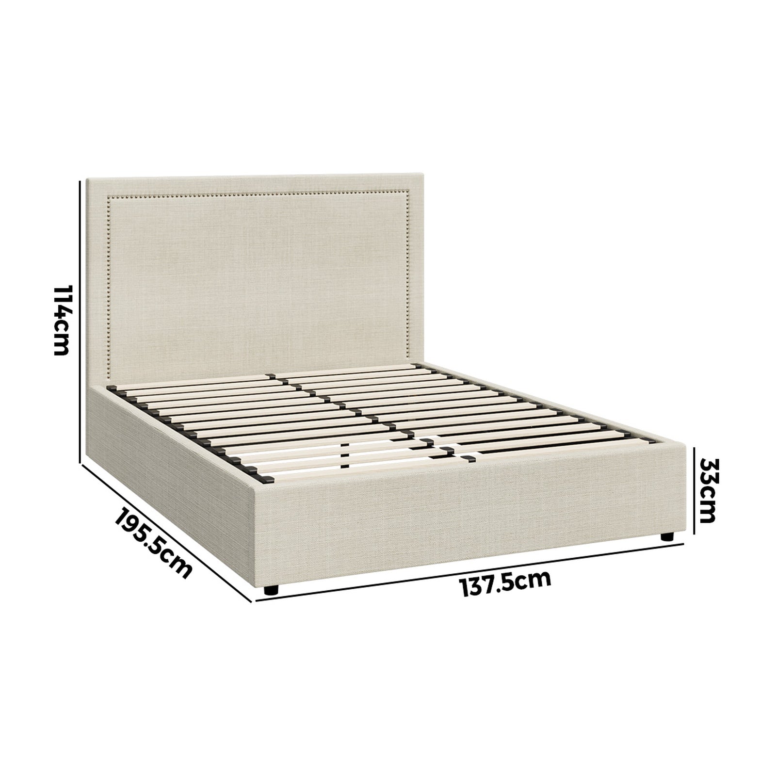 Oikiture Bed Frame Double Size Gas Lift Base with Storage ADI - Sunyee