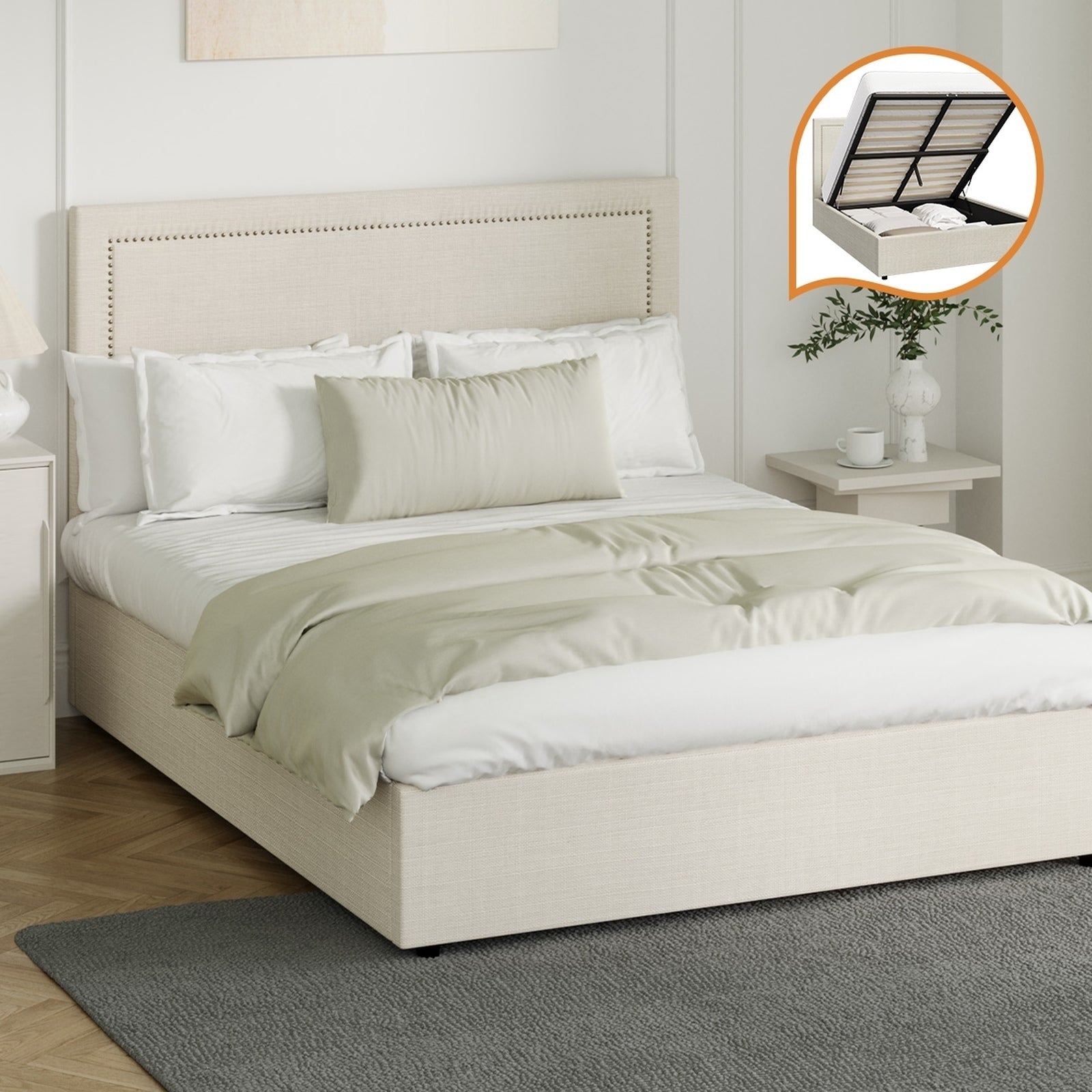 Oikiture Bed Frame Double Size Gas Lift Base with Storage ADI - Sunyee