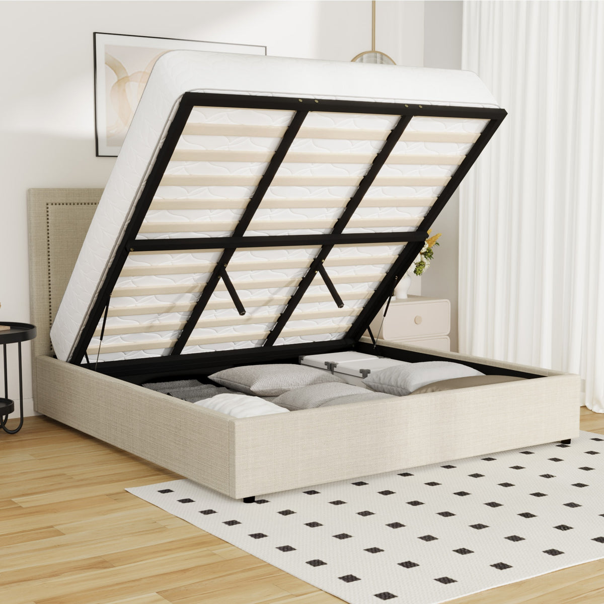 Oikiture Bed Frame King Size Gas Lift Base with Storage ADI - Sunyee