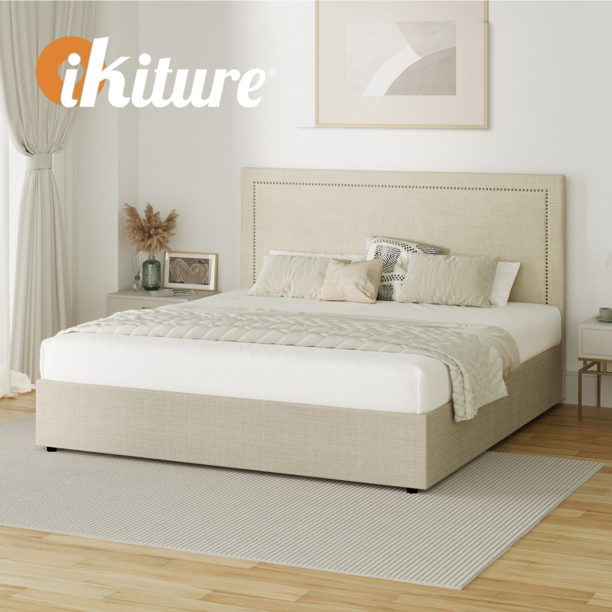 Oikiture Bed Frame King Size Gas Lift Base with Storage ADI - Sunyee