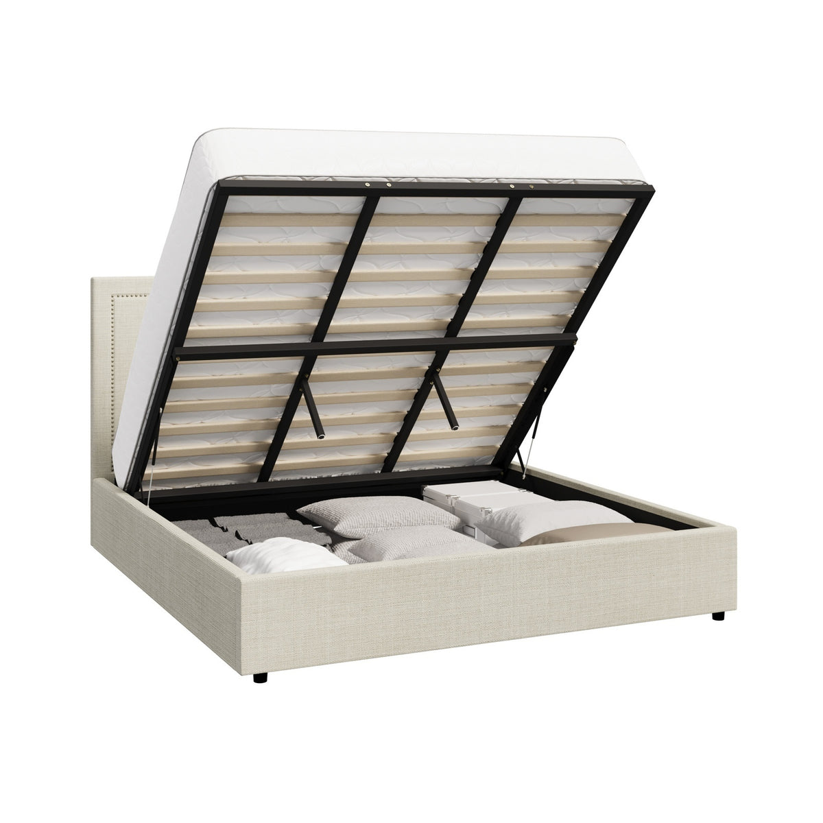 Oikiture Bed Frame King Size Gas Lift Base with Storage ADI - Sunyee