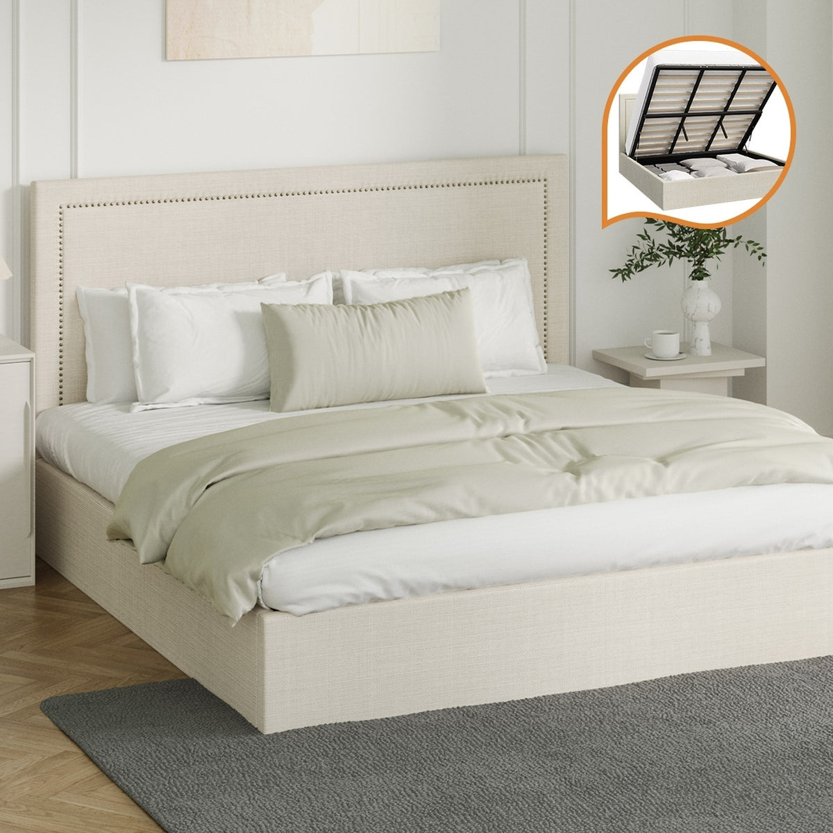Oikiture Bed Frame King Size Gas Lift Base with Storage ADI - Sunyee