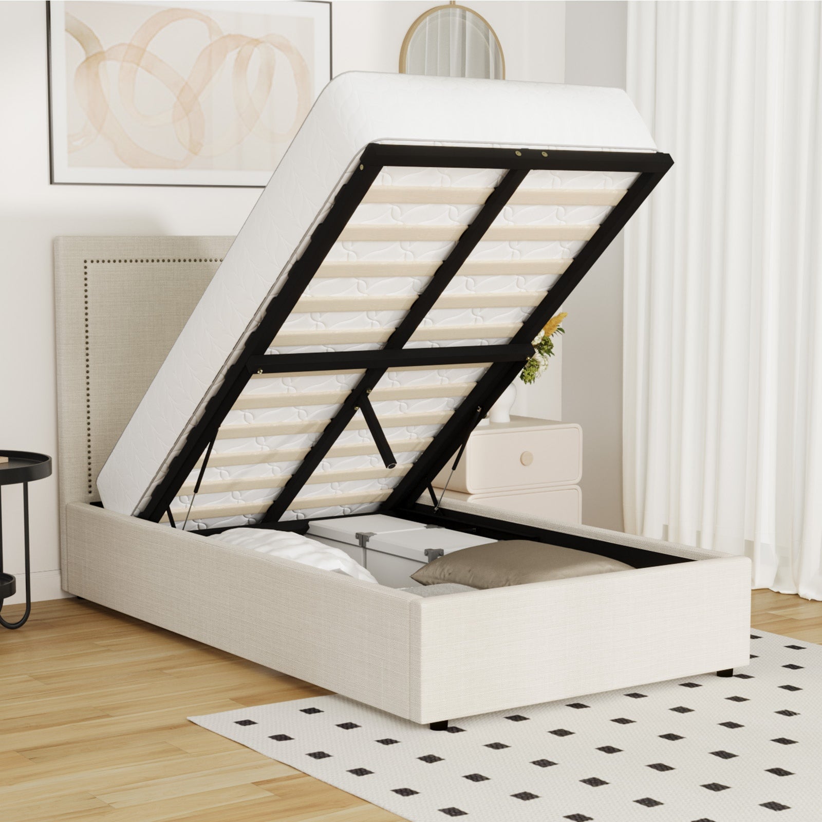Oikiture Bed Frame King Single Gas Lift Base with Storage ADI - Sunyee
