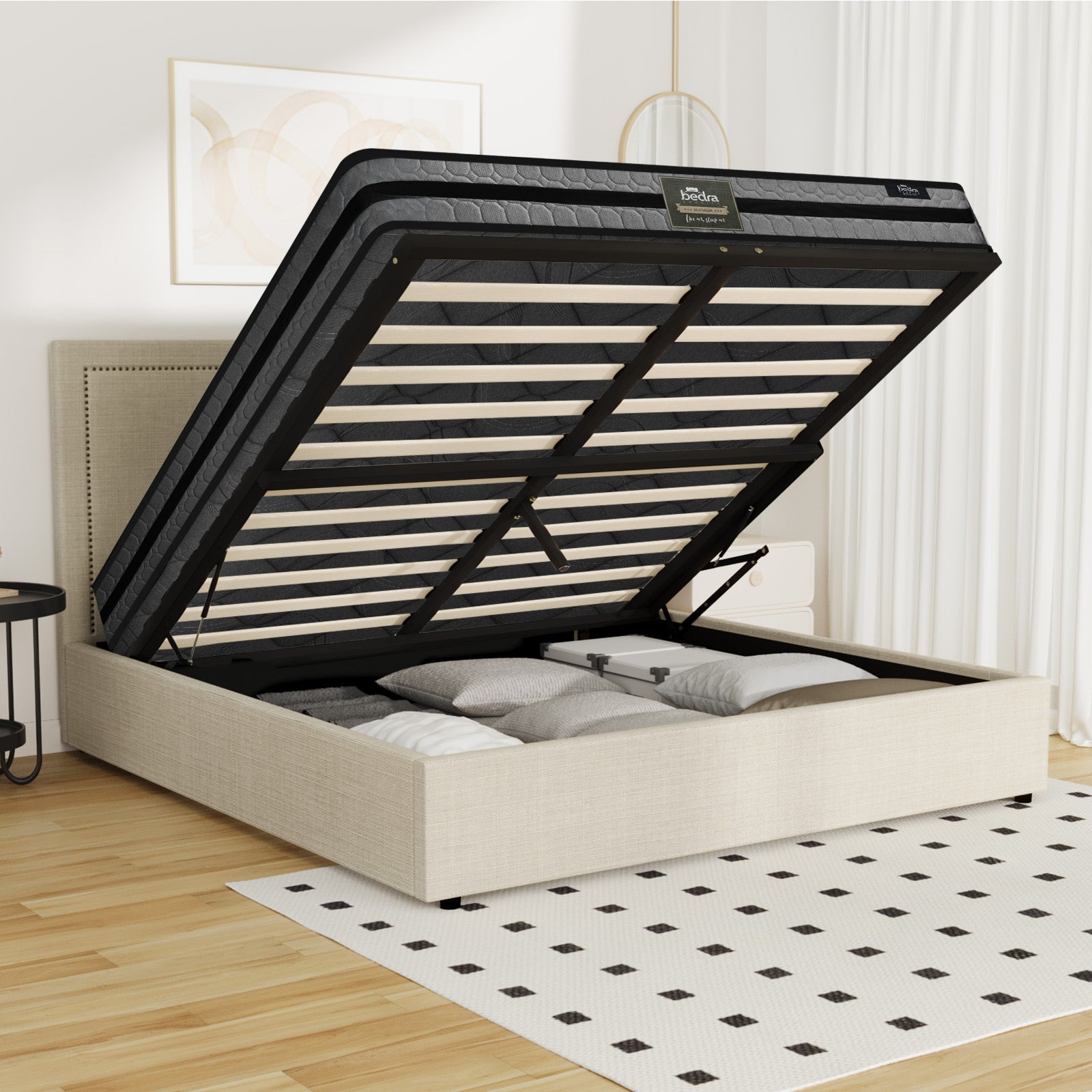 Oikiture Bed Frame Double Size Gas Lift Storage Beds With Mattress Set ADI - Sunyee