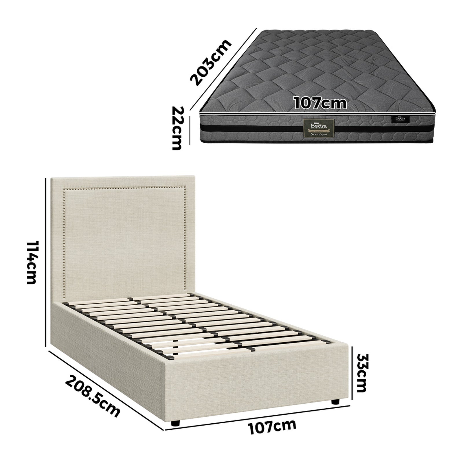 Oikiture Bed Frame King Single Size Gas Lift Storage Beds With Mattress Set ADI - Sunyee