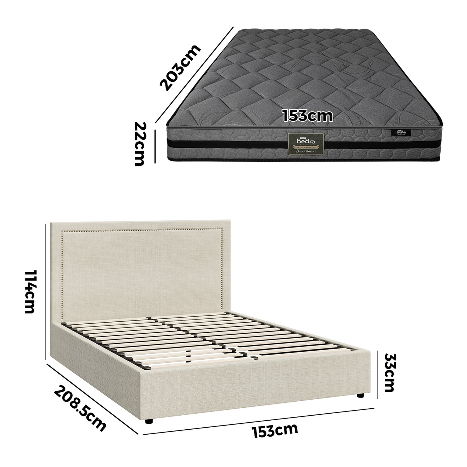 Oikiture Bed Frame Queen Size Gas Lift Storage Beds With Mattress Set ADI - Sunyee