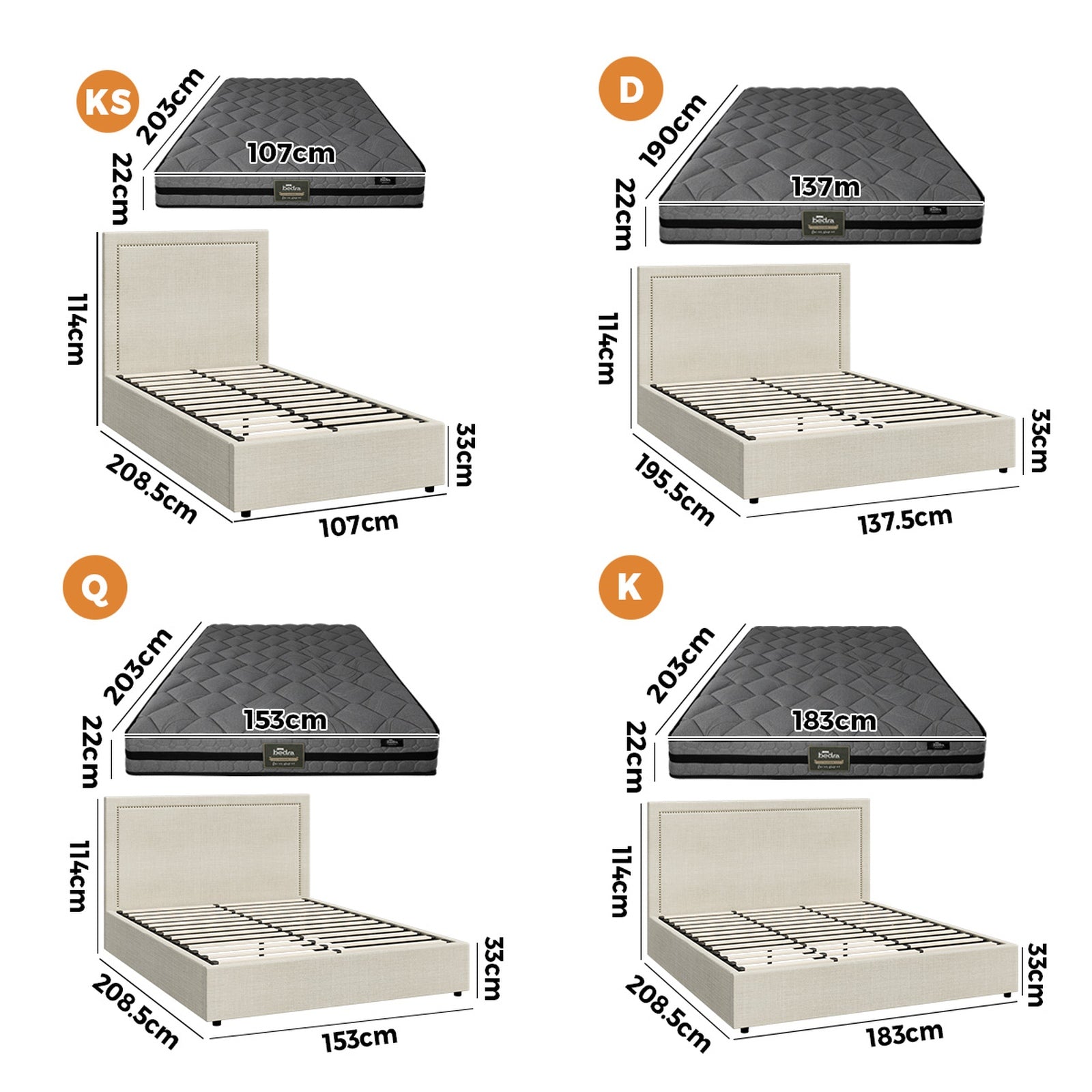 Oikiture Bed Frame Queen Double King Single Gas Lift Storage W/ Mattress Set ADI - Sunyee