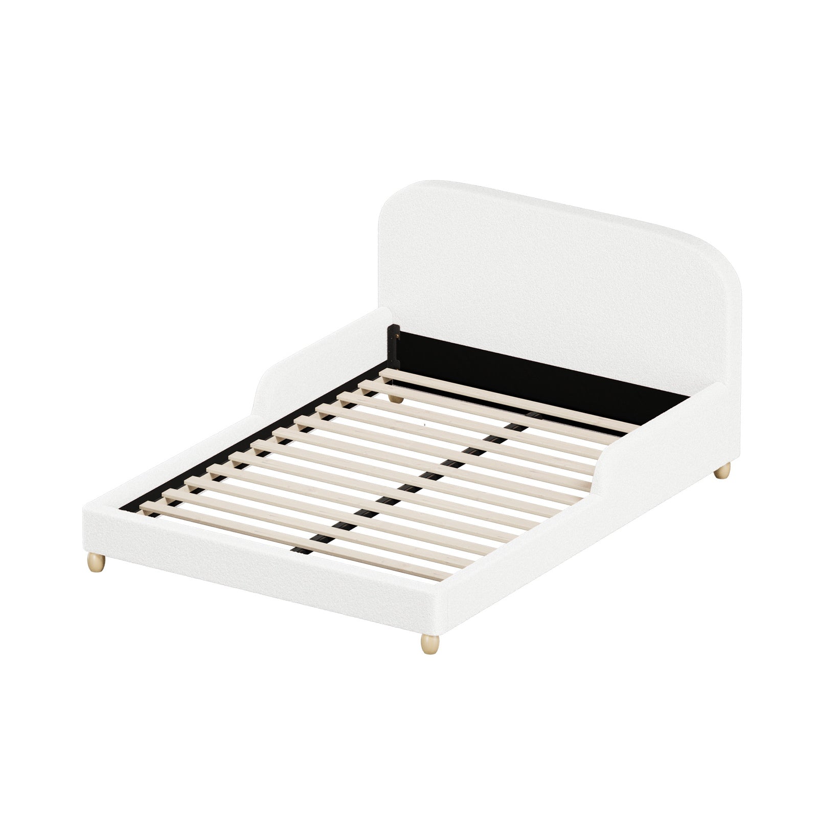 Oikiture Kids Bed Frame Double Size Base with Side Guard Rails Boucle White - Sunyee