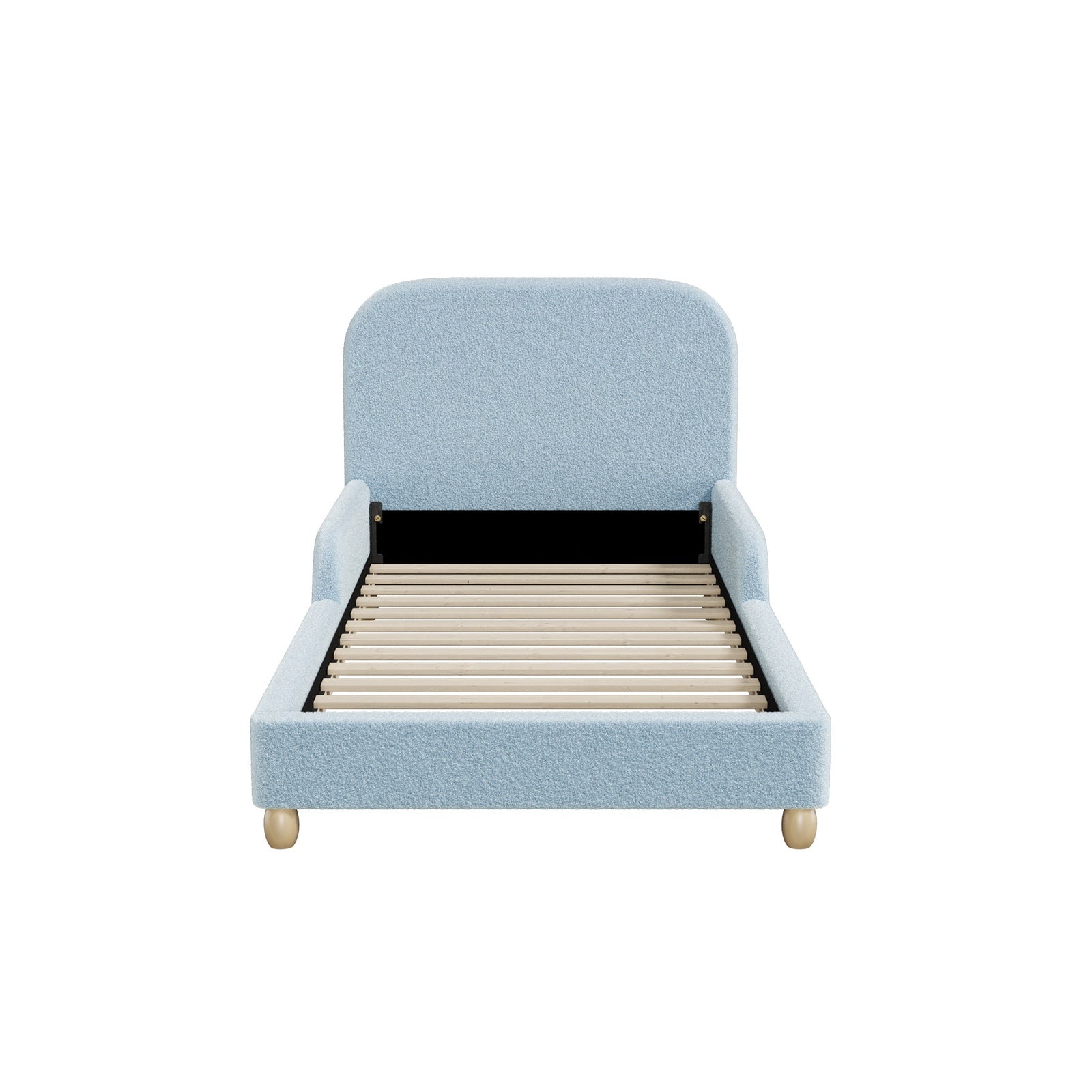 Oikiture Kids Bed Frame Single Size Base with Side Guard Rails Boucle Blue