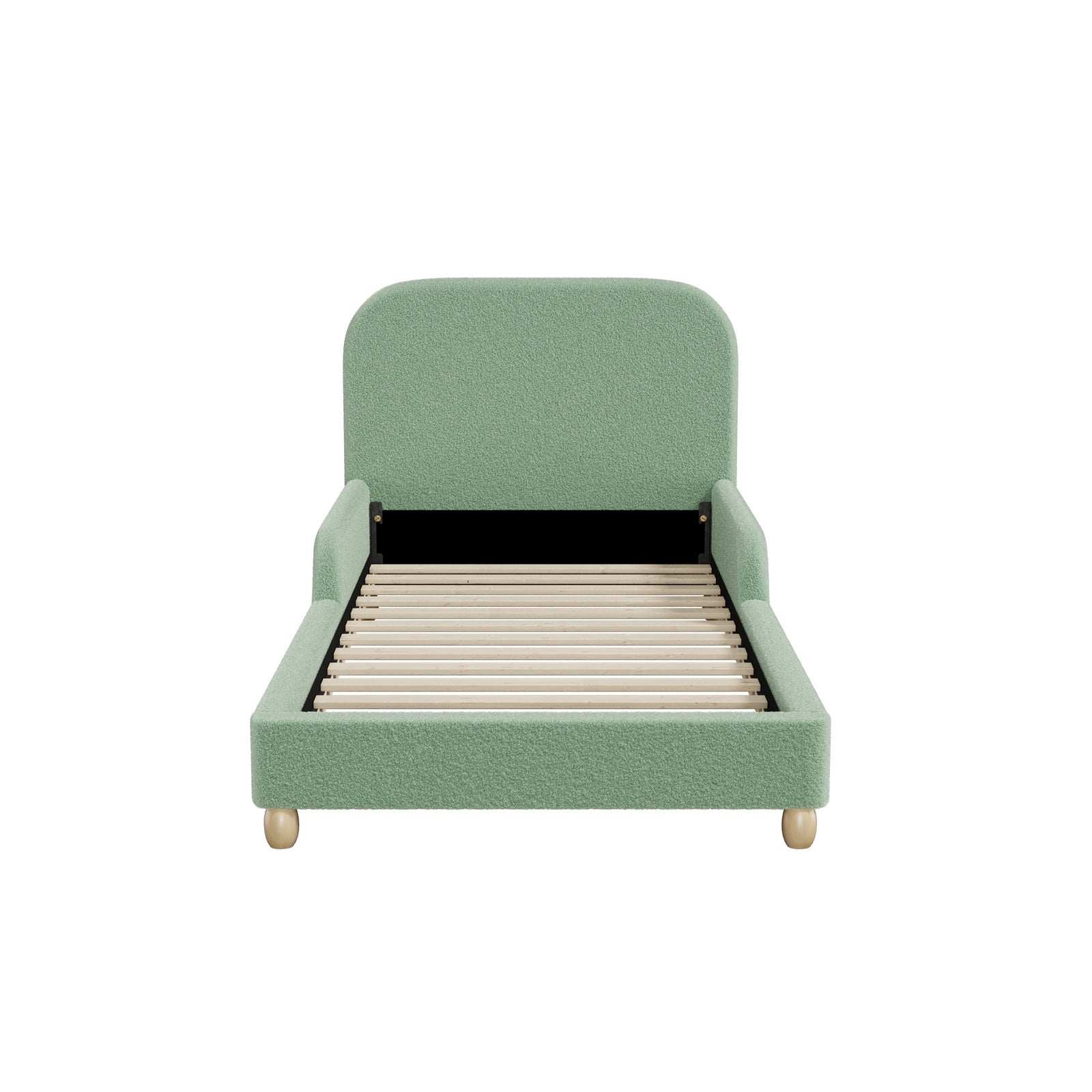 Oikiture Kids Bed Frame Double Size Base with Side Guard Rails Boucle Green