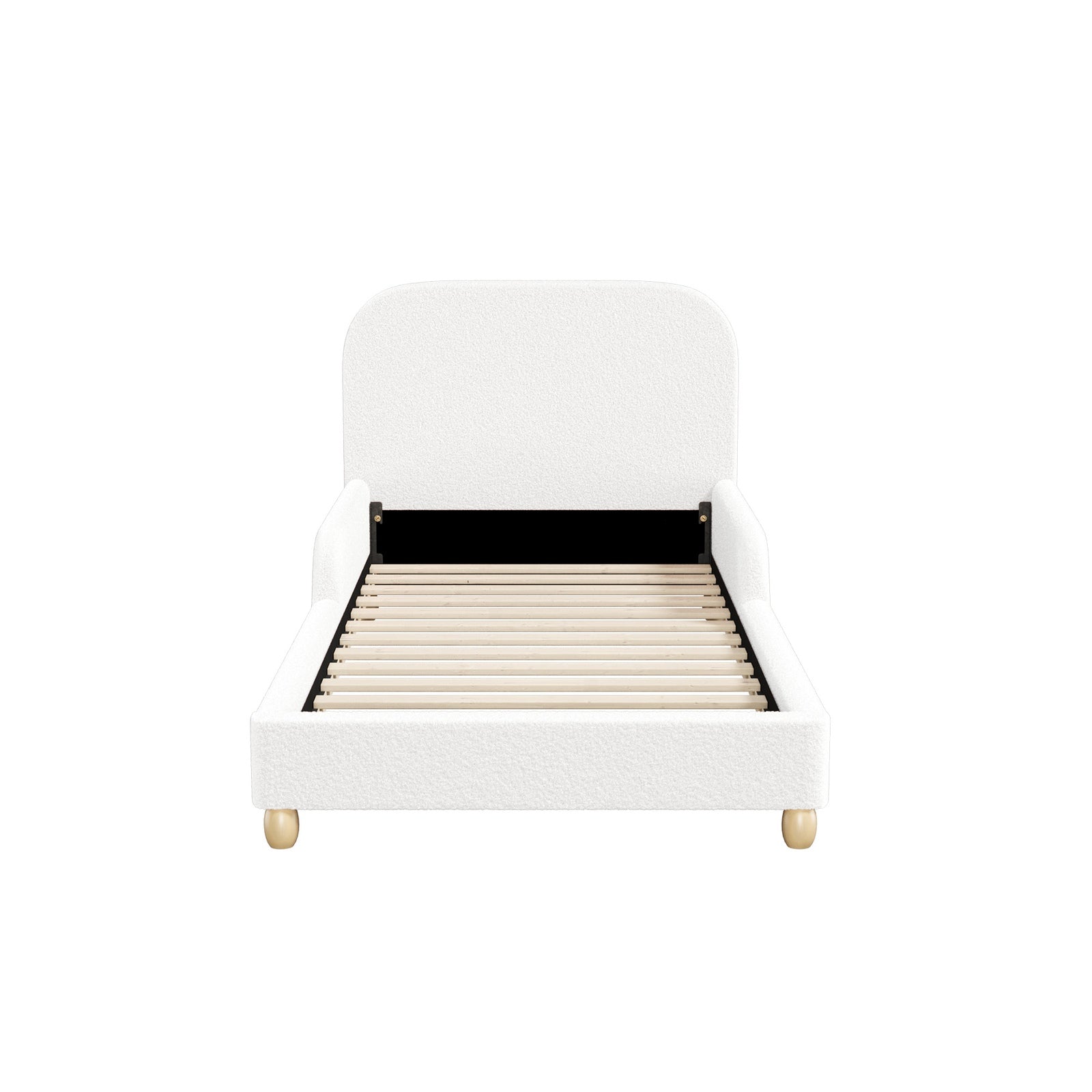Oikiture Kids Bed Frame Single Size Base with Side Guard Rails Boucle White