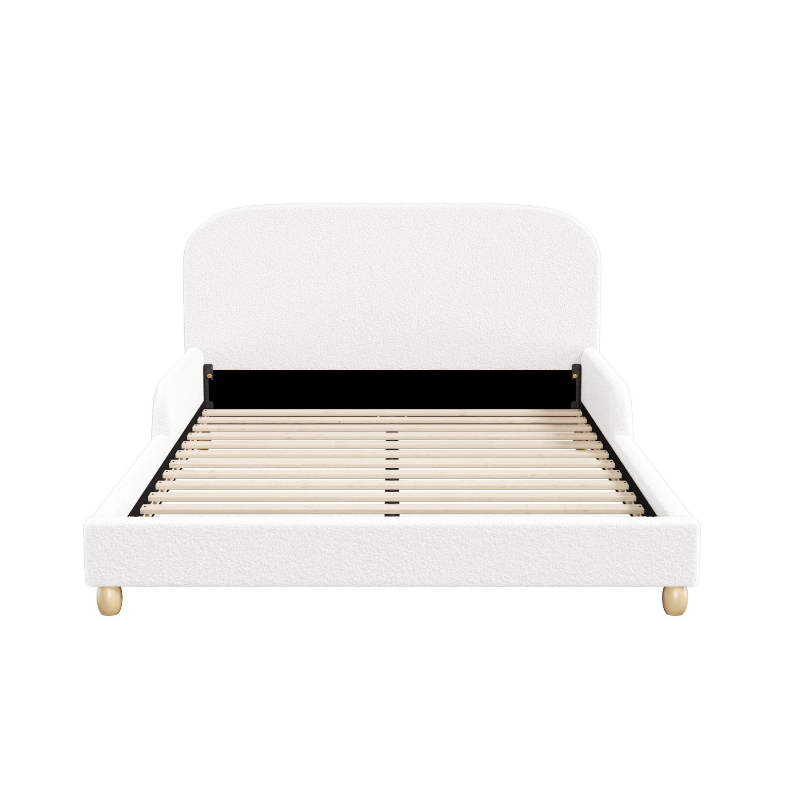 Oikiture Kids Bed Frame Double Single Size Side Guard Rails Boucle White