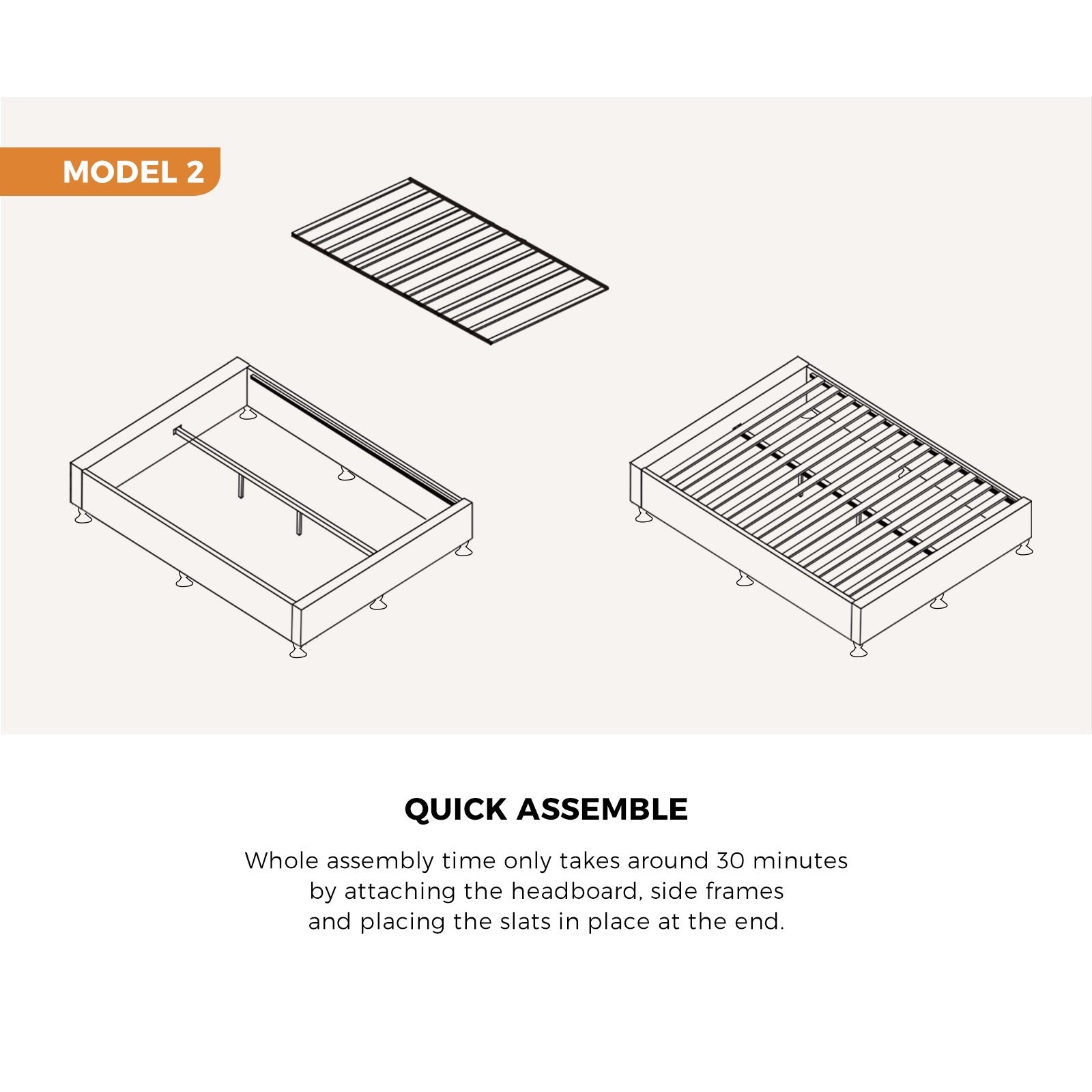 Oikiture Bed Frame Queen Double King Single Bed Base Platform Fabric - Sunyee