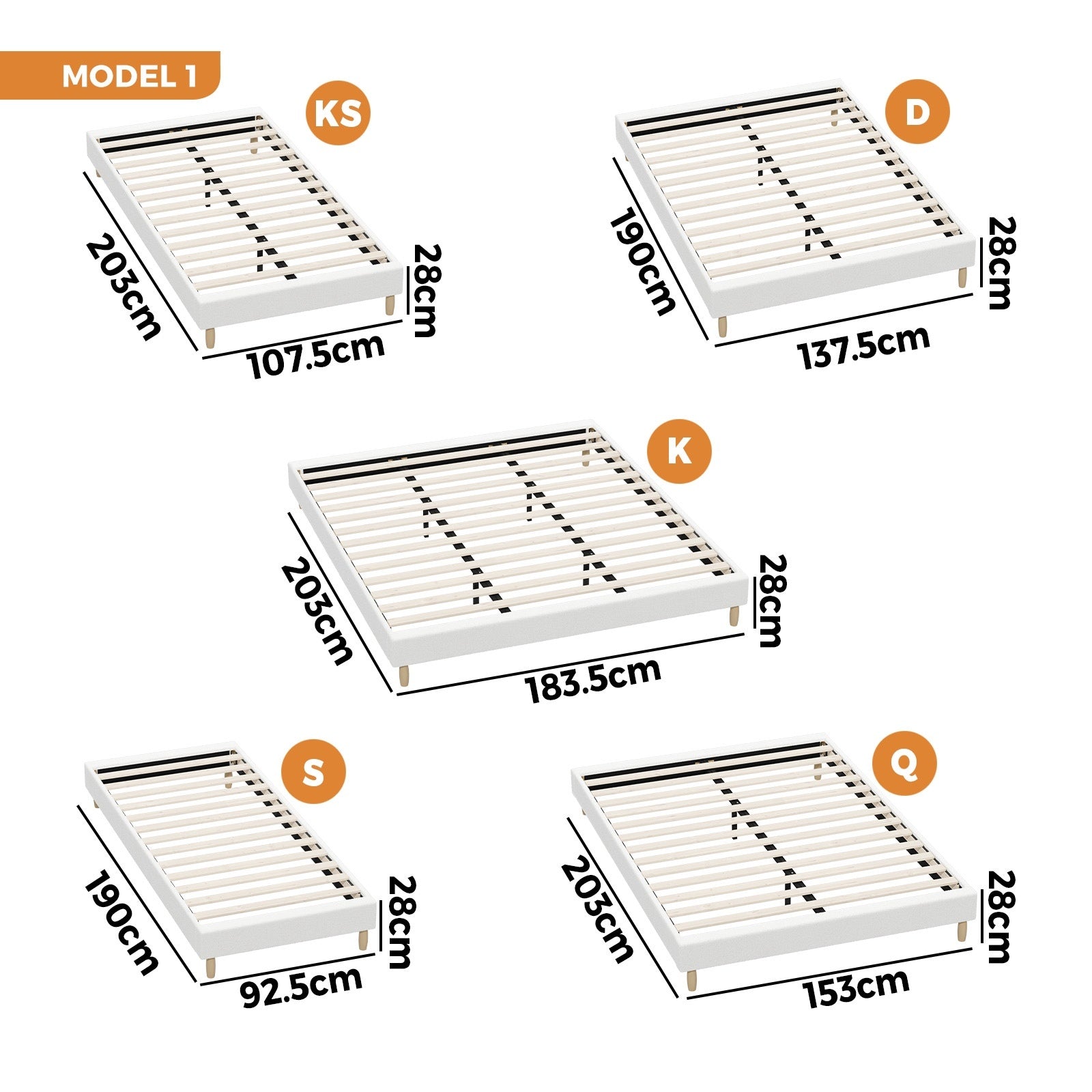 Oikiture Bed Frame Queen Double King Single Bed Base Platform Fabric - Sunyee