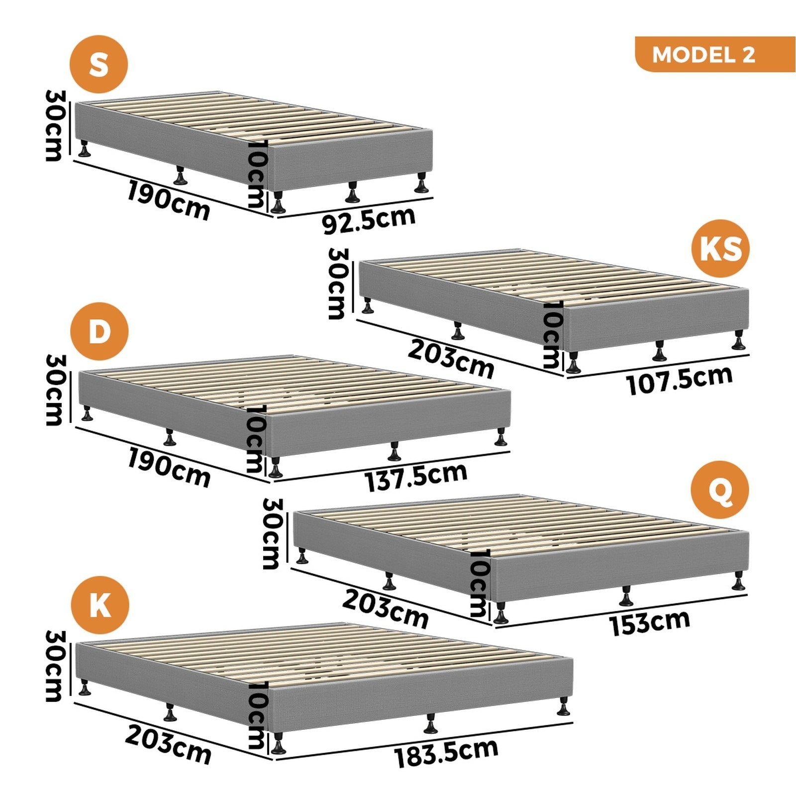 Oikiture Bed Frame Queen Double King Single Bed Base Platform Fabric - Sunyee