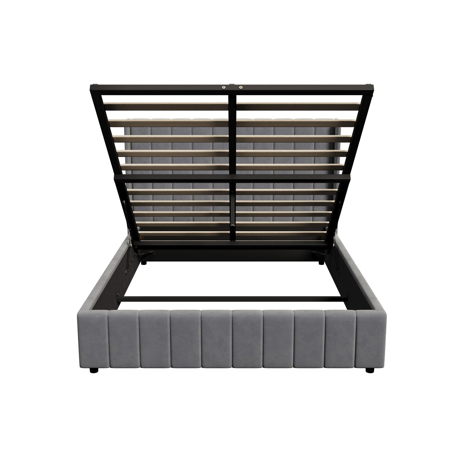 Oikiture Bed Frame Double Size Gas Lift Base with Storage Velvet Grey - Sunyee