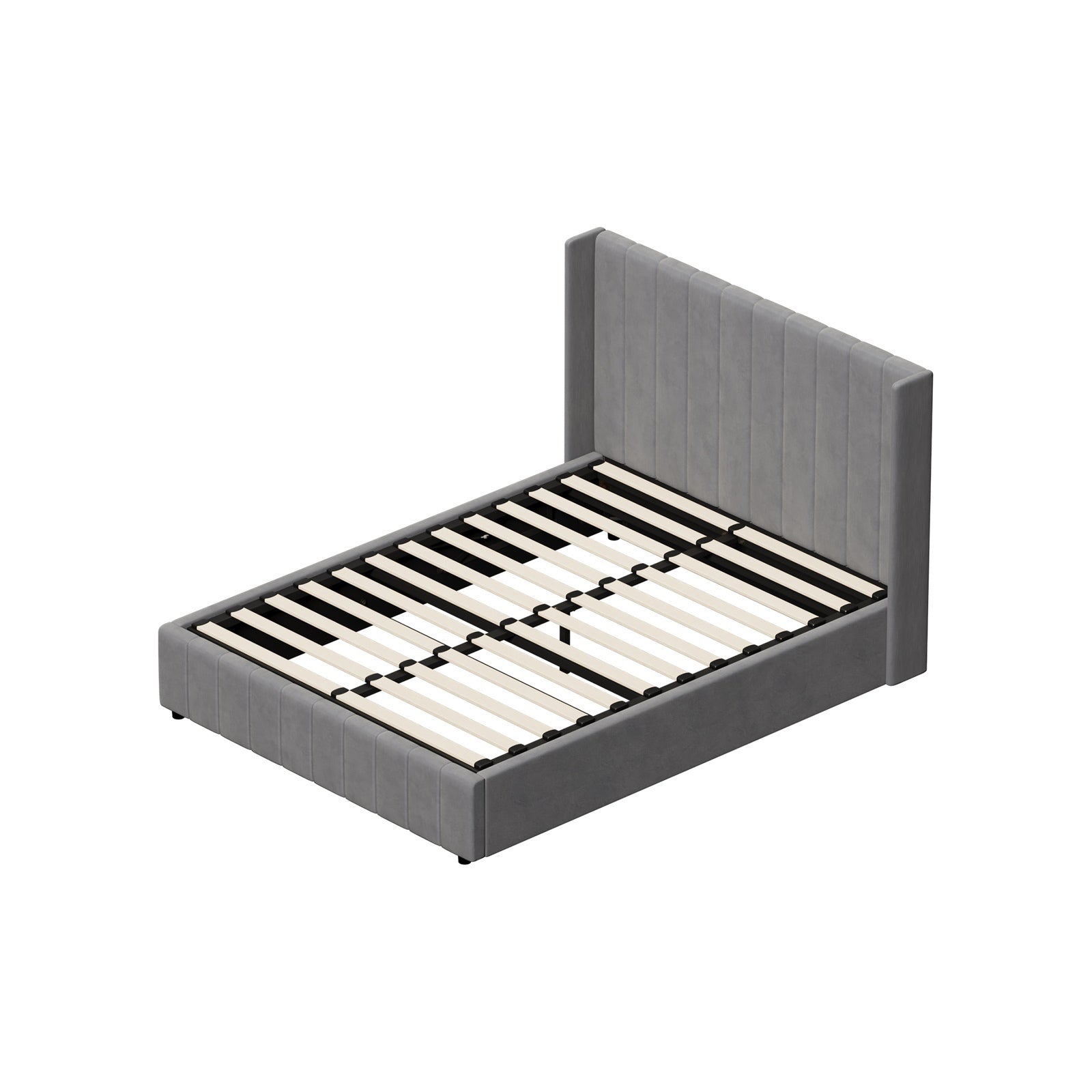 Oikiture Bed Frame Double Size Gas Lift Base with Storage Velvet Grey - Sunyee