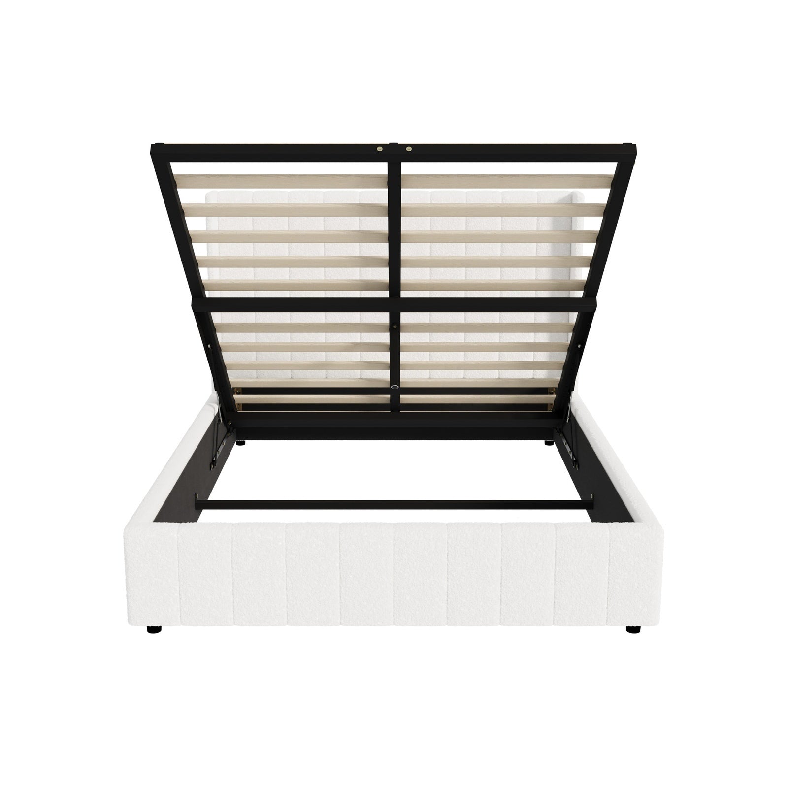 Oikiture Bed Frame Double Size Gas Lift Base with Storage Boucle Fabric White - Sunyee