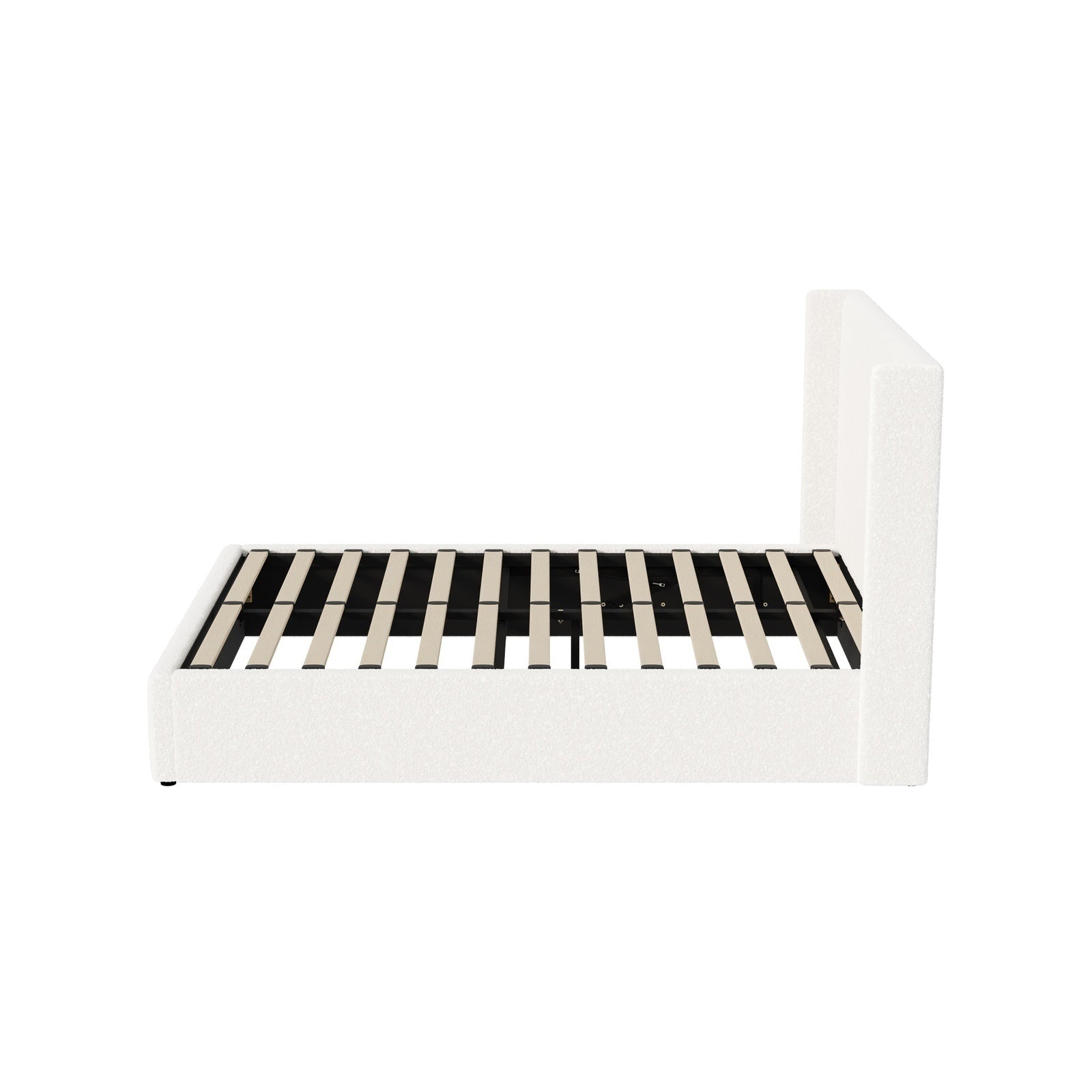 Oikiture Bed Frame Double Size Gas Lift Base with Storage Boucle Fabric White - Sunyee