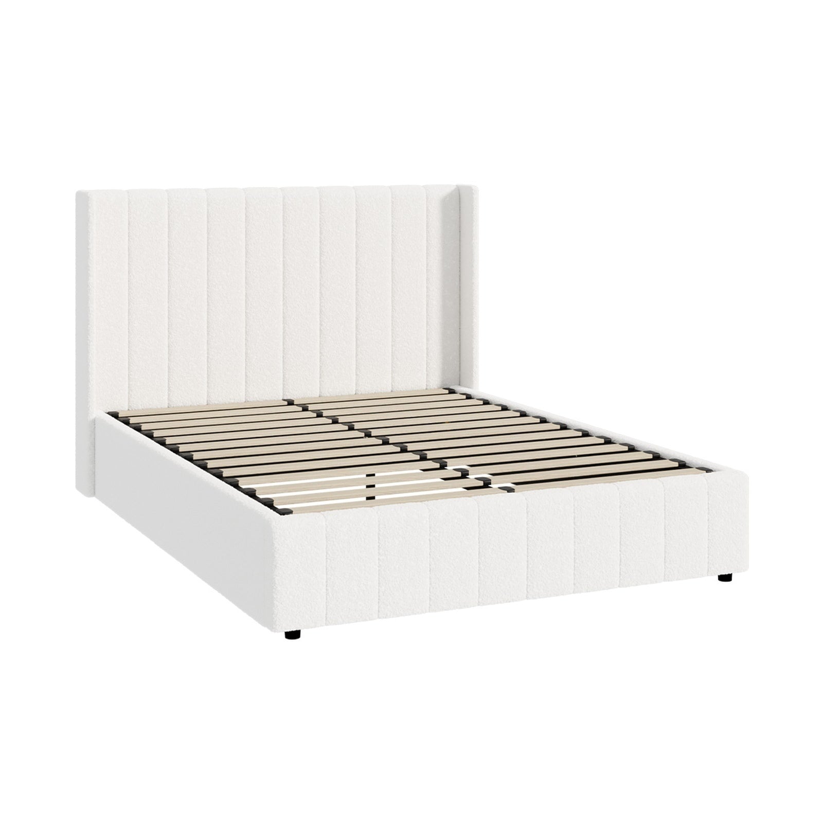 Oikiture Bed Frame Double Size Gas Lift Base with Storage Boucle Fabric White - Sunyee