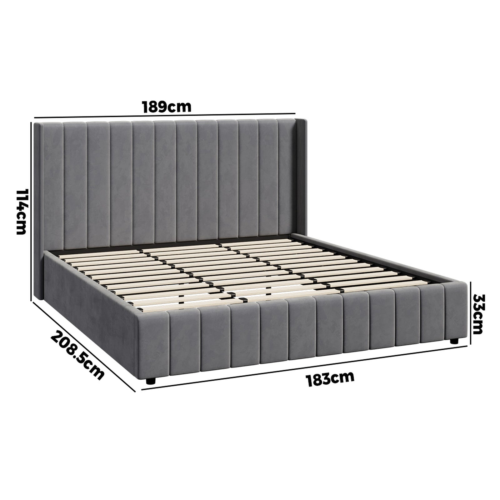 Oikiture Bed Frame King Size Gas Lift Base with Storage Velvet Grey - Sunyee