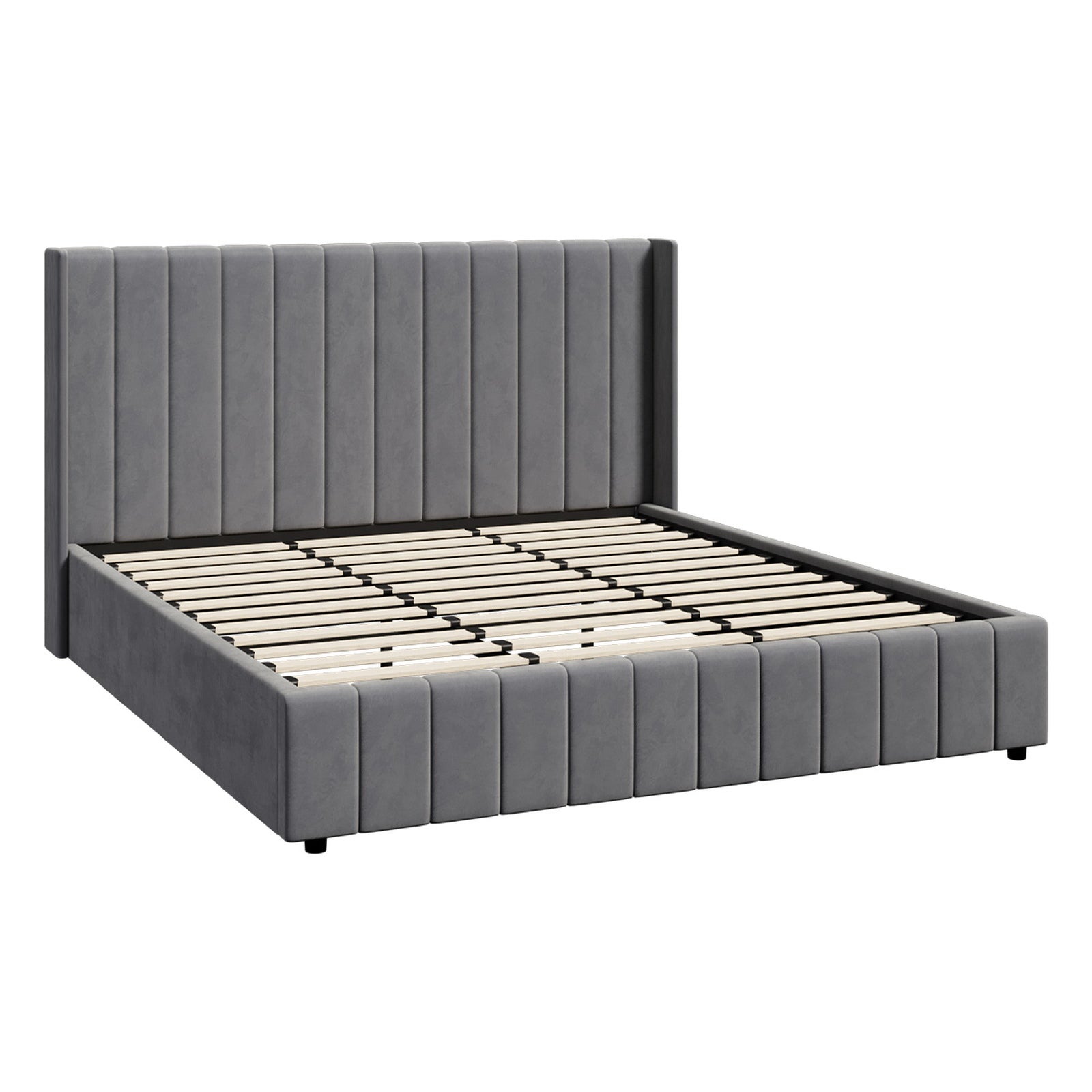 Oikiture Bed Frame King Size Gas Lift Base with Storage Velvet Grey - Sunyee