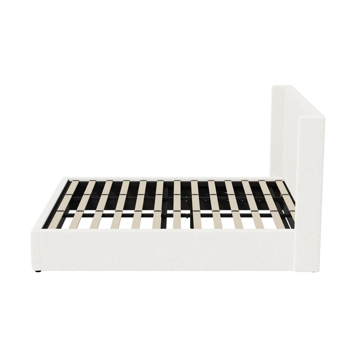 Oikiture Bed Frame King Size Gas Lift Base with Storage Boucle Fabric White - Sunyee