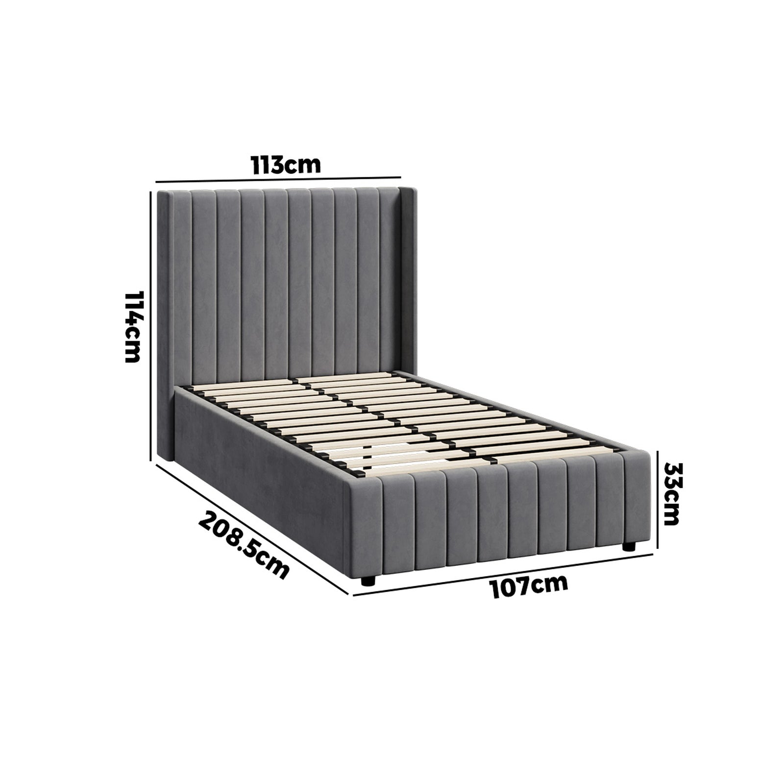 Oikiture Bed Frame King Single Gas Lift Base with Storage Velvet Grey - Sunyee