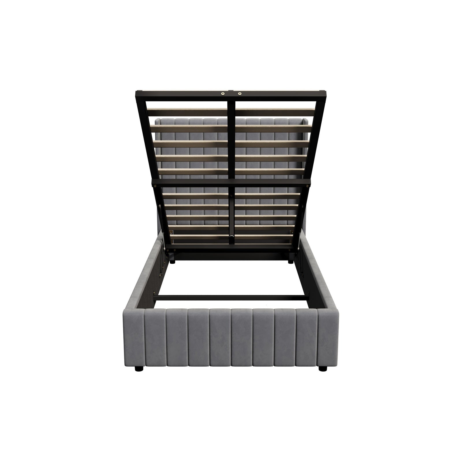 Oikiture Bed Frame King Single Gas Lift Base with Storage Velvet Grey - Sunyee