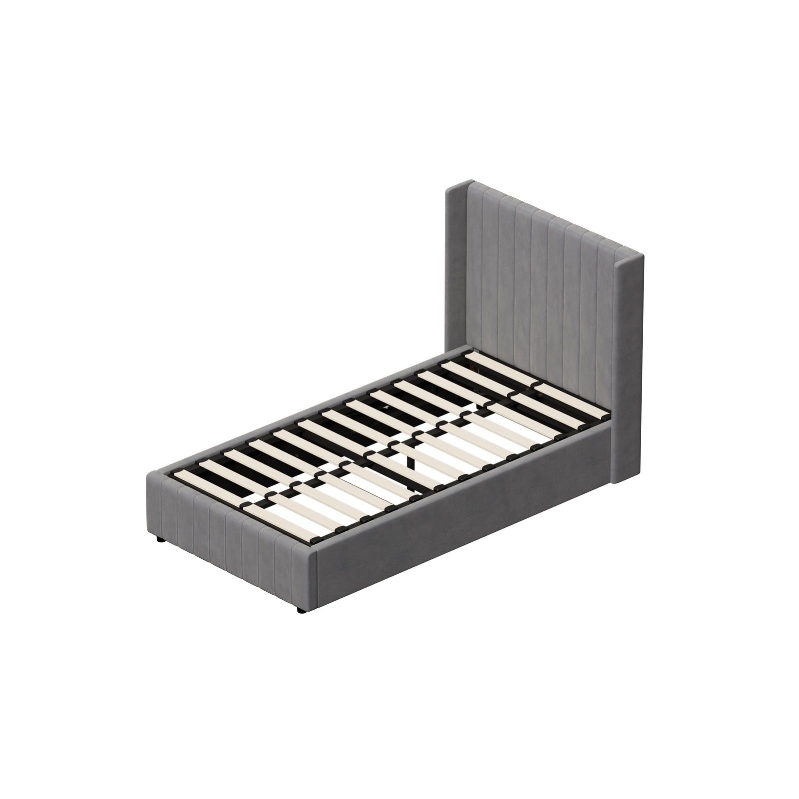 Oikiture Bed Frame King Single Gas Lift Base with Storage Velvet Grey - Sunyee