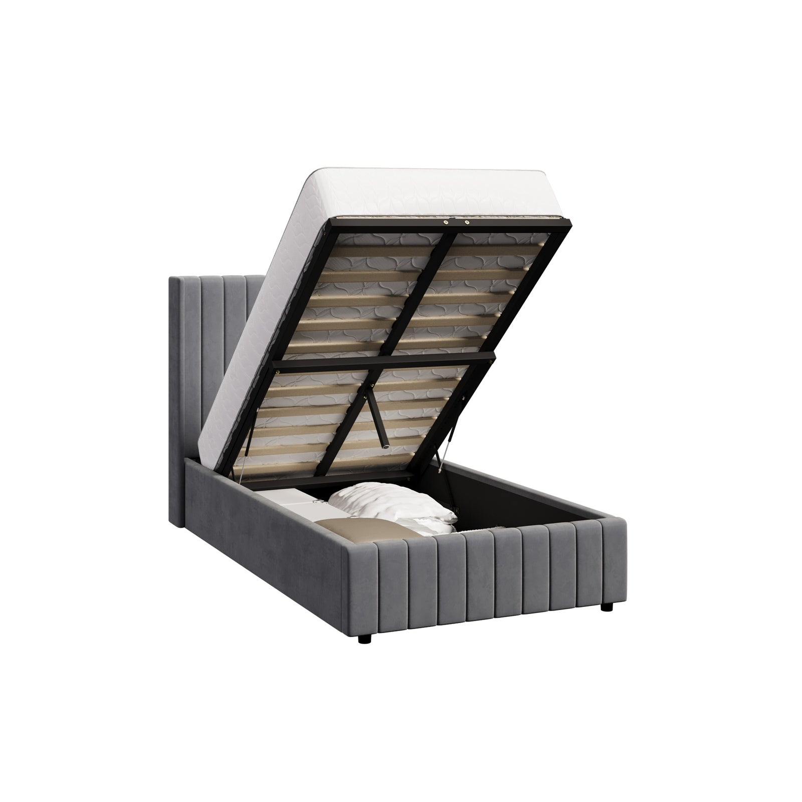 Oikiture Bed Frame King Single Gas Lift Base with Storage Velvet Grey - Sunyee