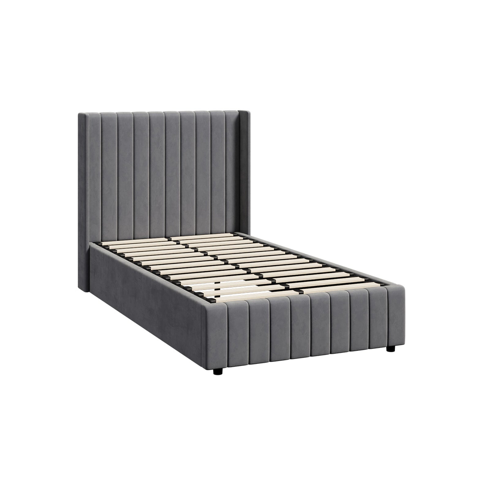 Oikiture Bed Frame King Single Gas Lift Base with Storage Velvet Grey - Sunyee