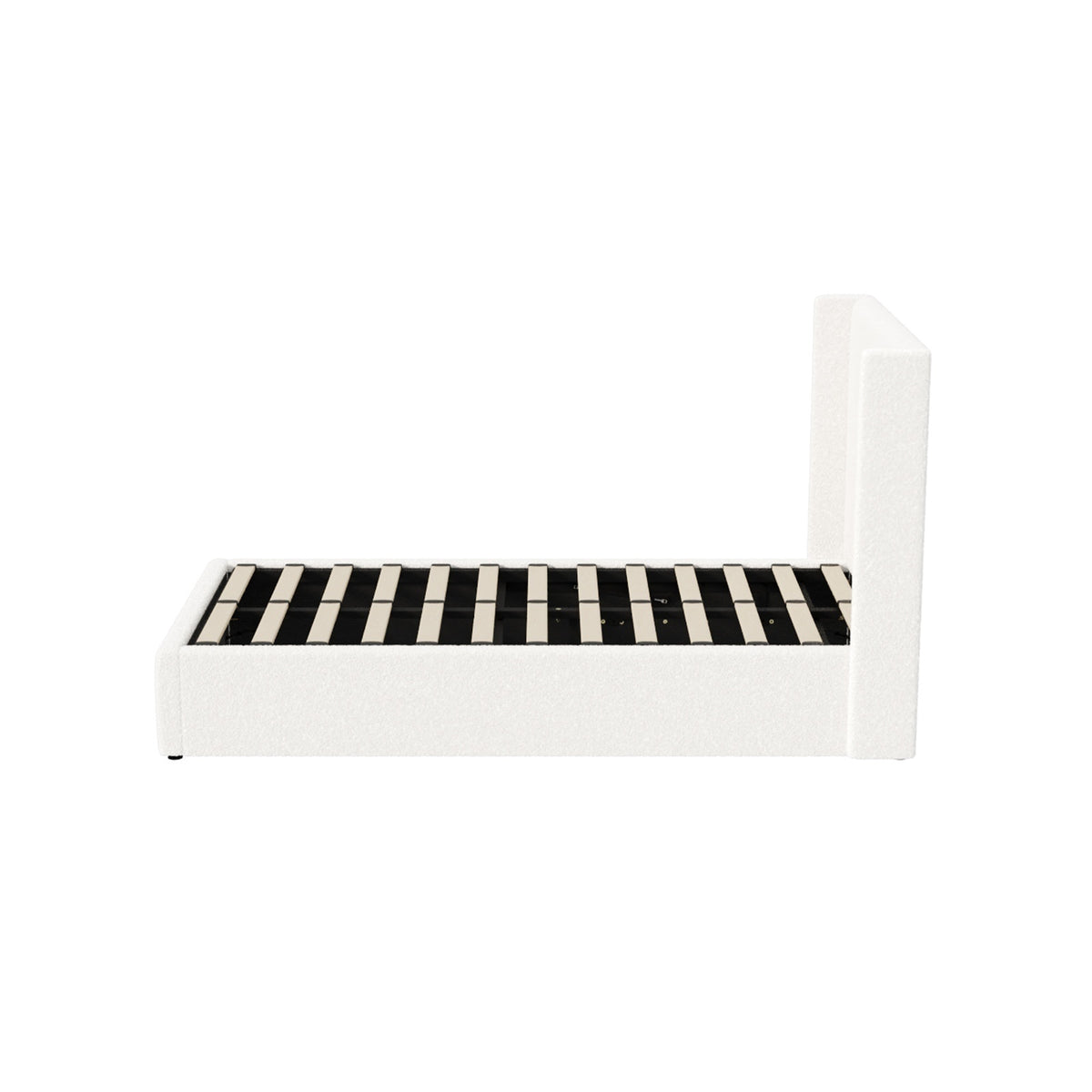 Oikiture Bed Frame King Single Gas Lift Base with Storage Boucle Fabric White - Sunyee