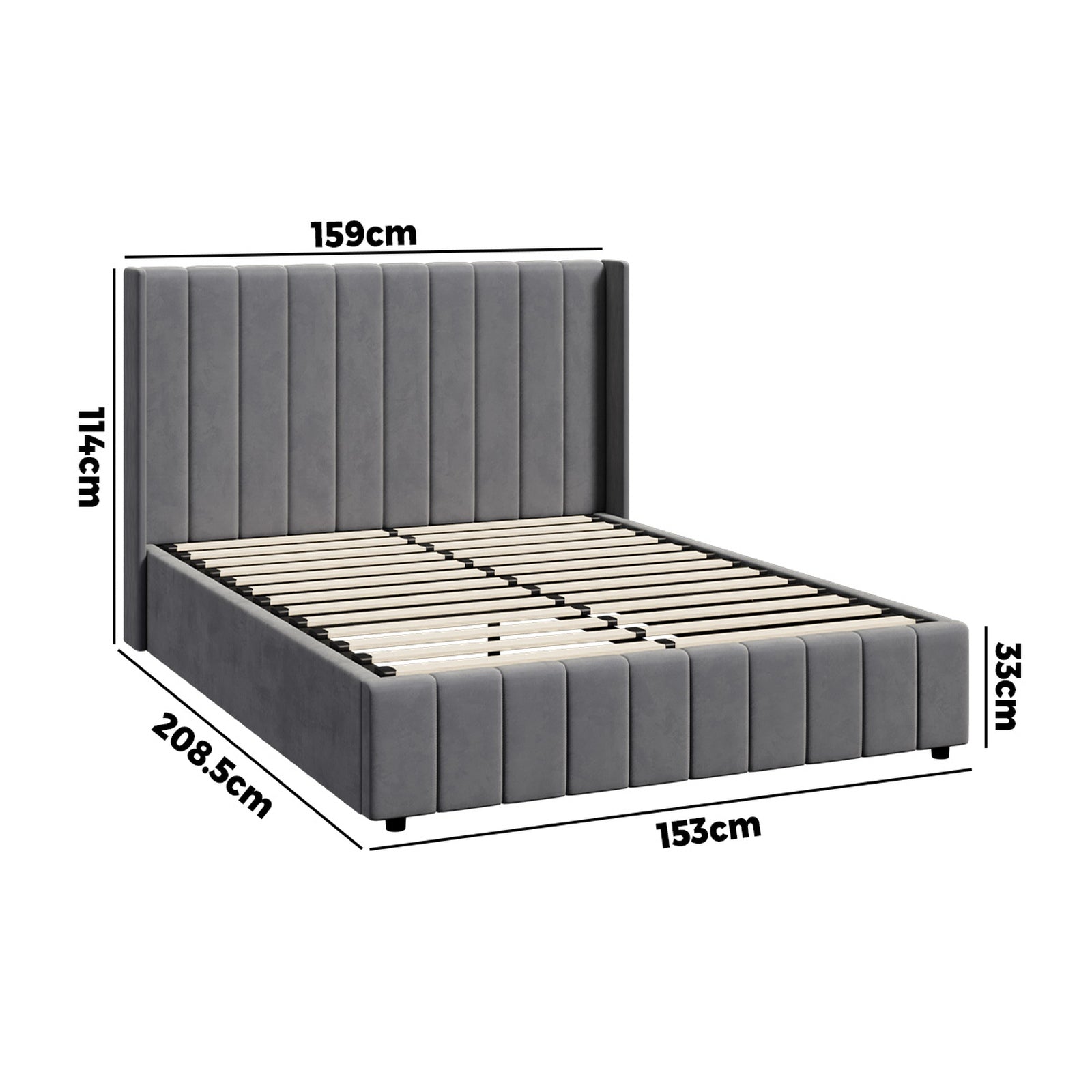 Oikiture Bed Frame Queen Size Gas Lift Base with Storage Velvet Grey - Sunyee