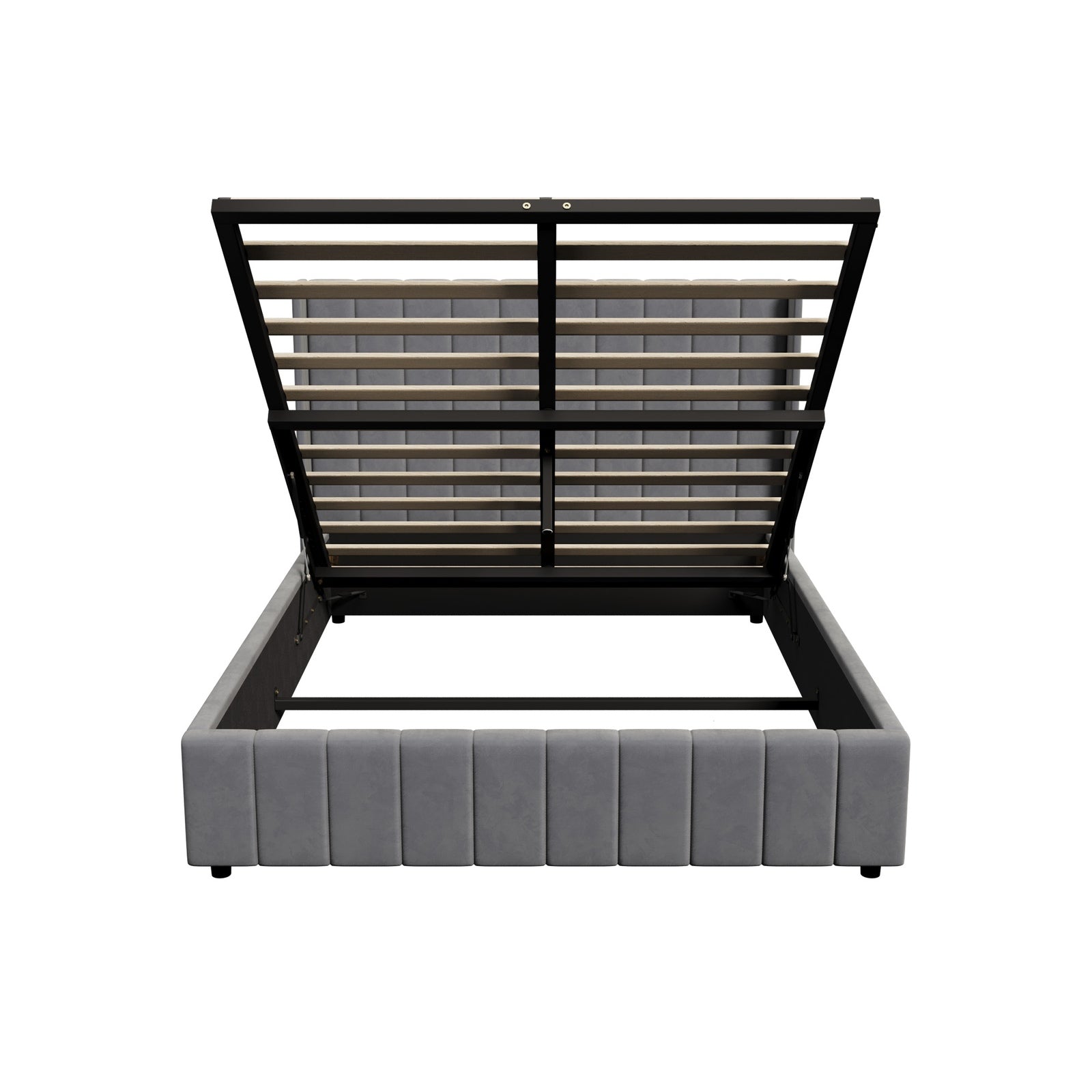 Oikiture Bed Frame Queen Size Gas Lift Base with Storage Velvet Grey - Sunyee