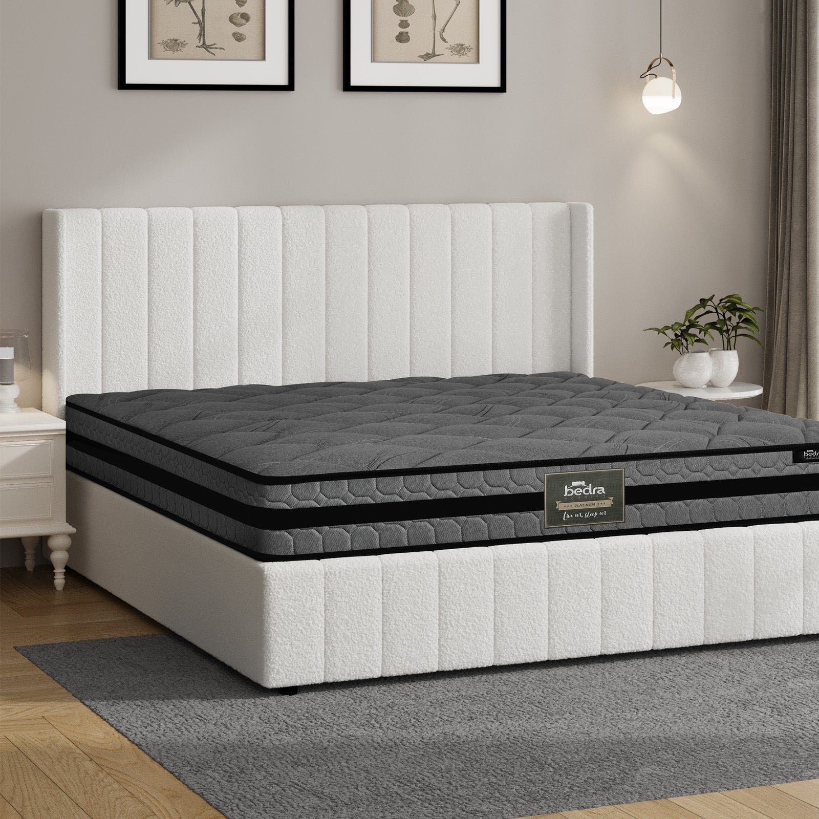 Oikiture Bed Frame Double Size Gas Lift Storage Boucle Beds W/ Mattress Set BILY - Sunyee