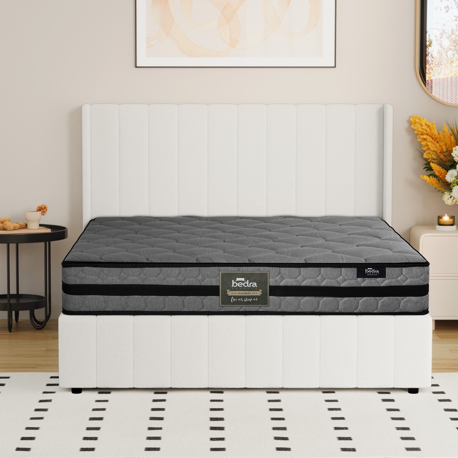 Oikiture Bed Frame Double Size Gas Lift Storage Boucle Beds W/ Mattress Set BILY - Sunyee