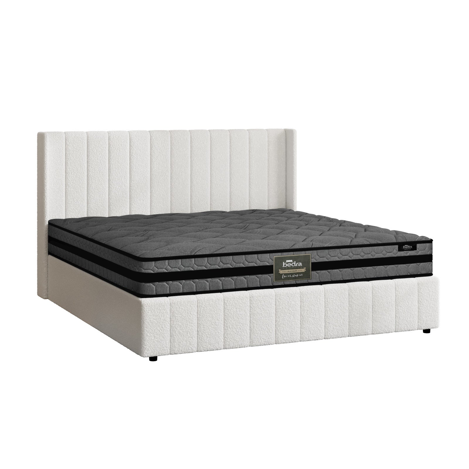 Oikiture Bed Frame Double Size Gas Lift Storage Boucle Beds W/ Mattress Set BILY - Sunyee
