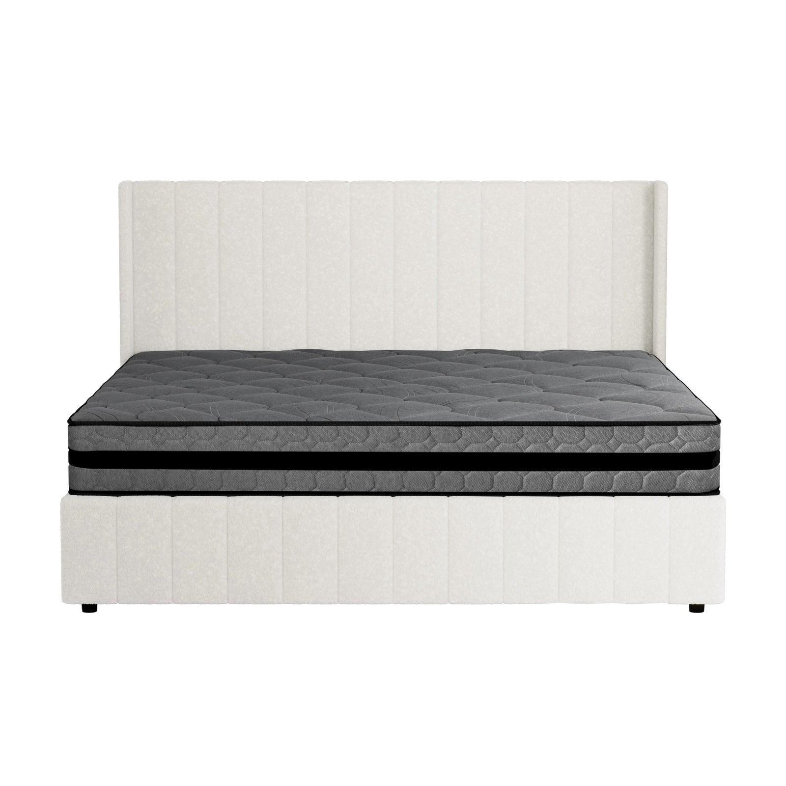 Oikiture Bed Frame King Size Gas Lift Storage Boucle Beds W/ Mattress Set BILY - Sunyee