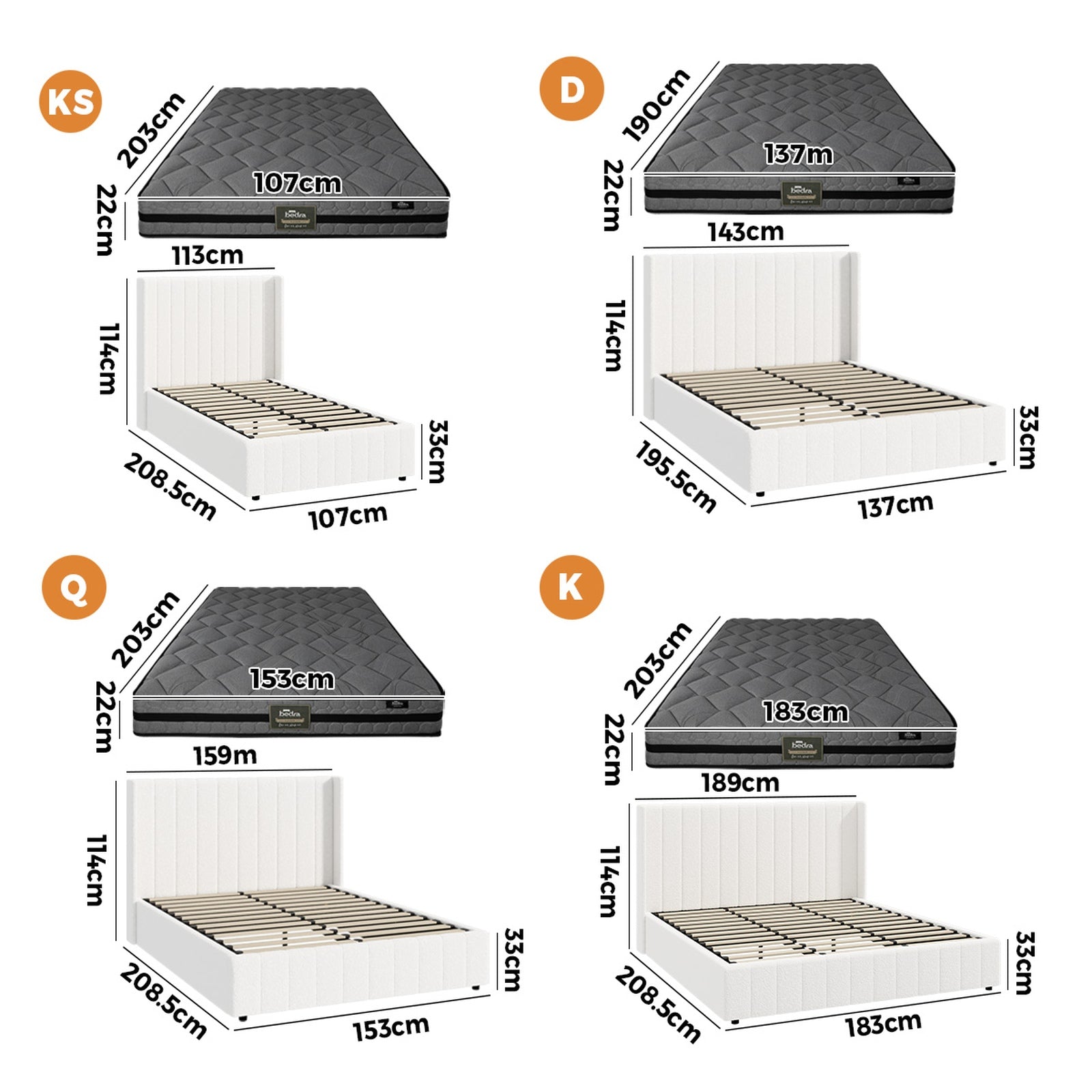 Oikiture Bed Frame Queen Double King Single Gas Lift Storage & Mattress Set BILY - Sunyee