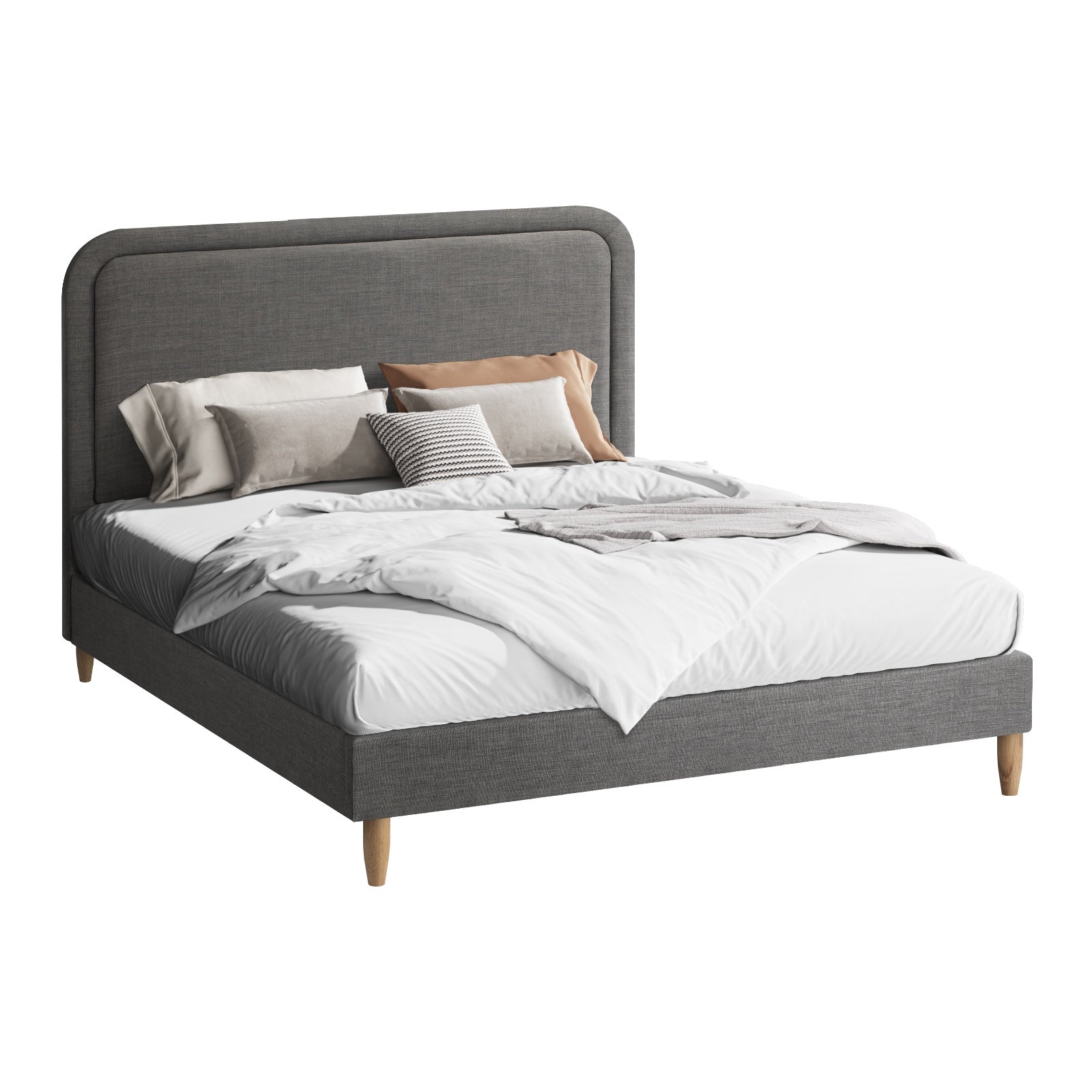 Oikiture Bed Frame Queen Size Beds Base Platform Fabric Grey BOB - Sunyee