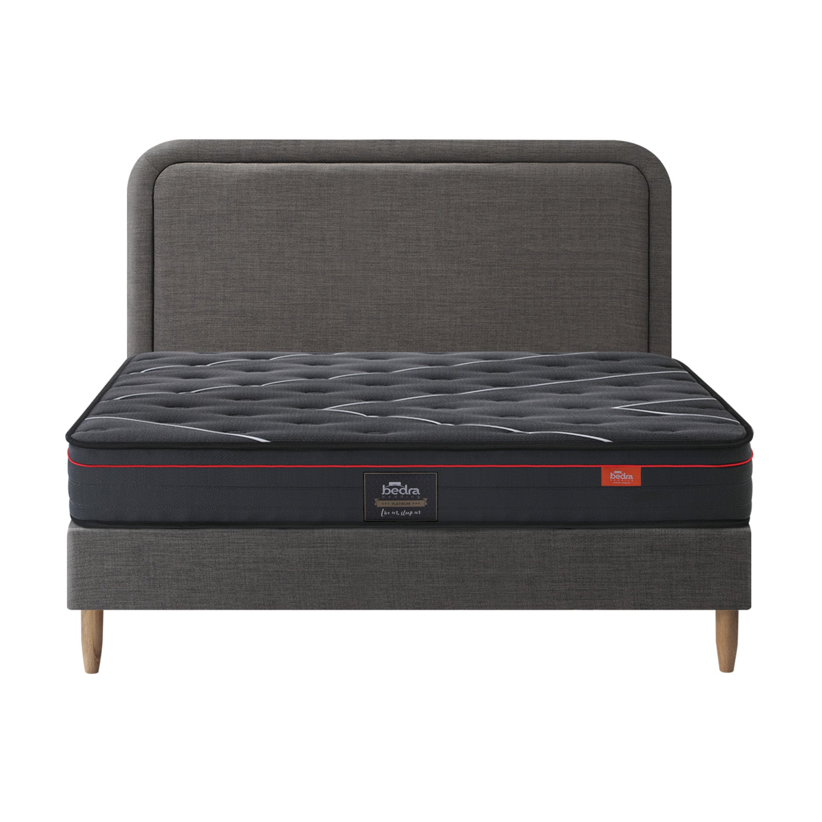 Oikiture Bed Frame Double Size Beds Platform Base with Mattress Grey Fabric - Sunyee