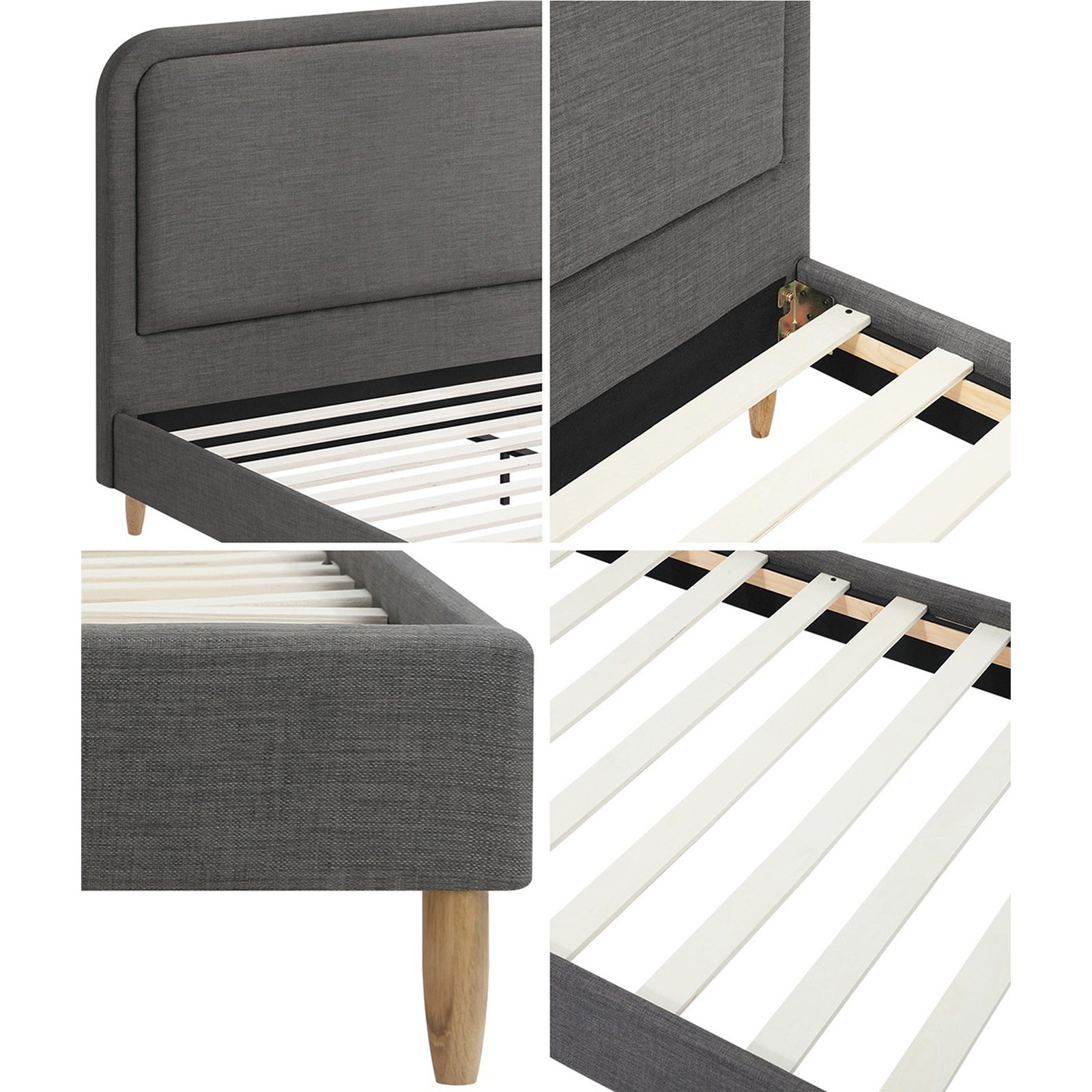 Oikiture Bed Frame King Single Size Beds Platform Base with Mattress Grey Fabric - Sunyee