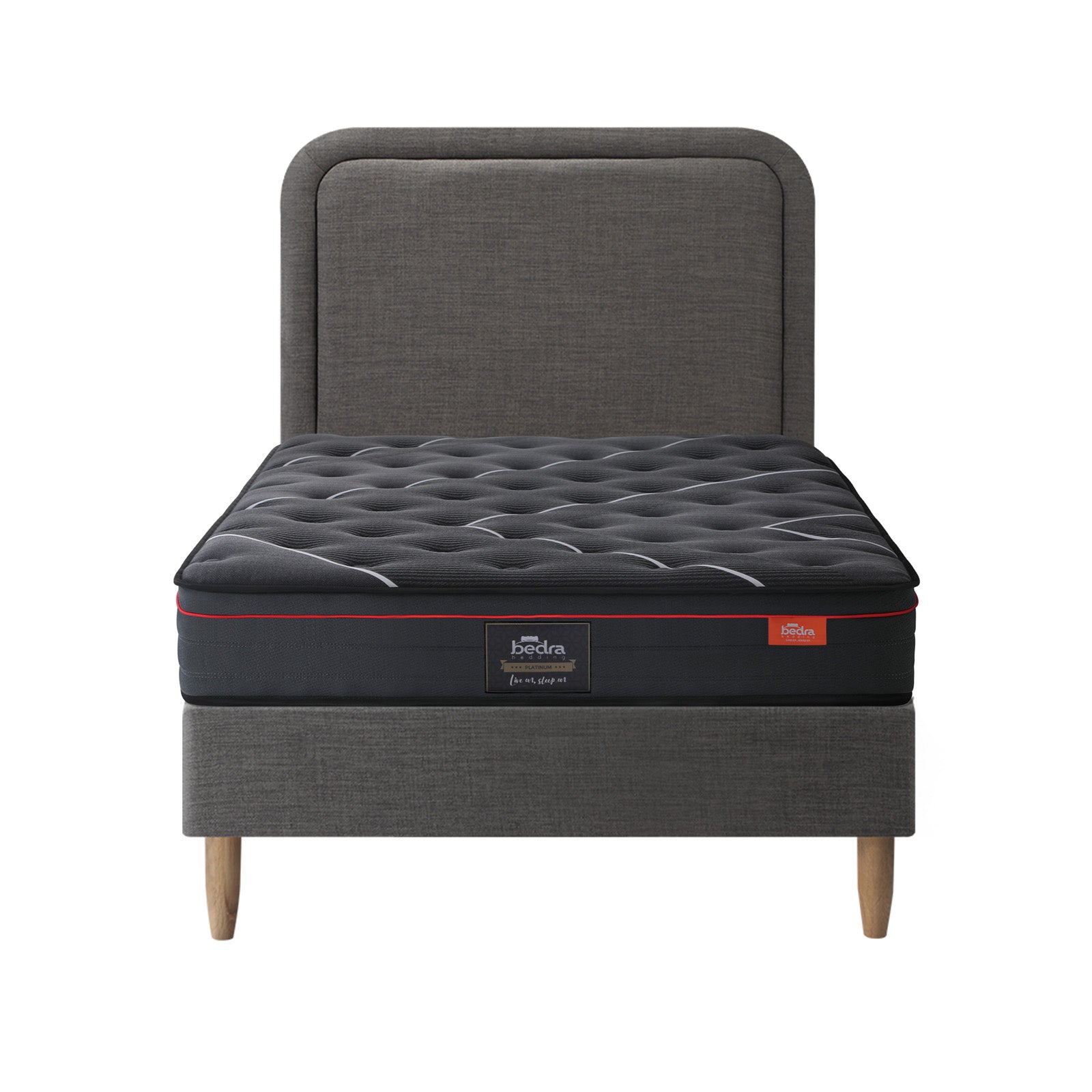 Oikiture Bed Frame King Single Size Beds Platform Base with Mattress Grey Fabric - Sunyee