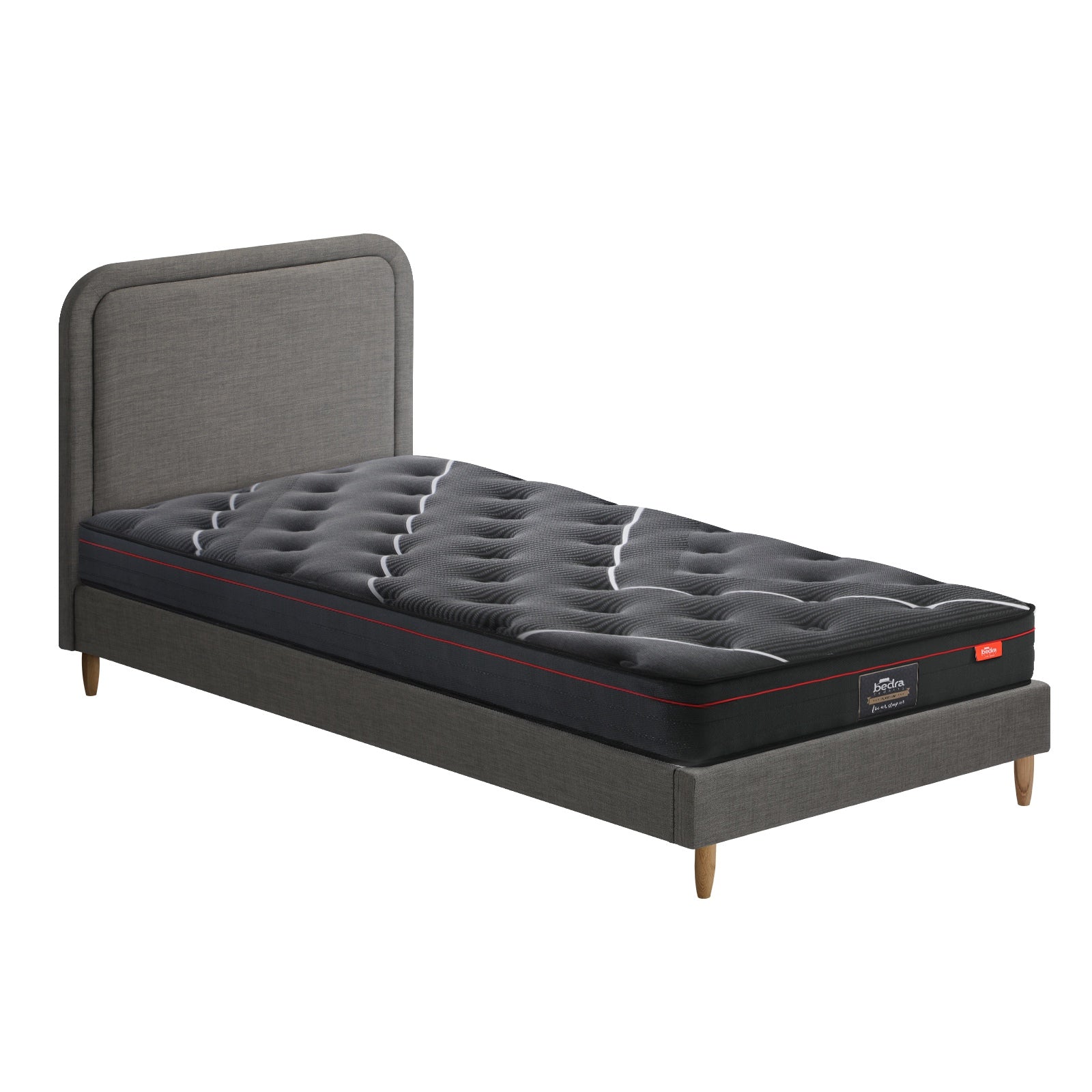 Oikiture Bed Frame King Single Size Beds Platform Base with Mattress Grey Fabric - Sunyee