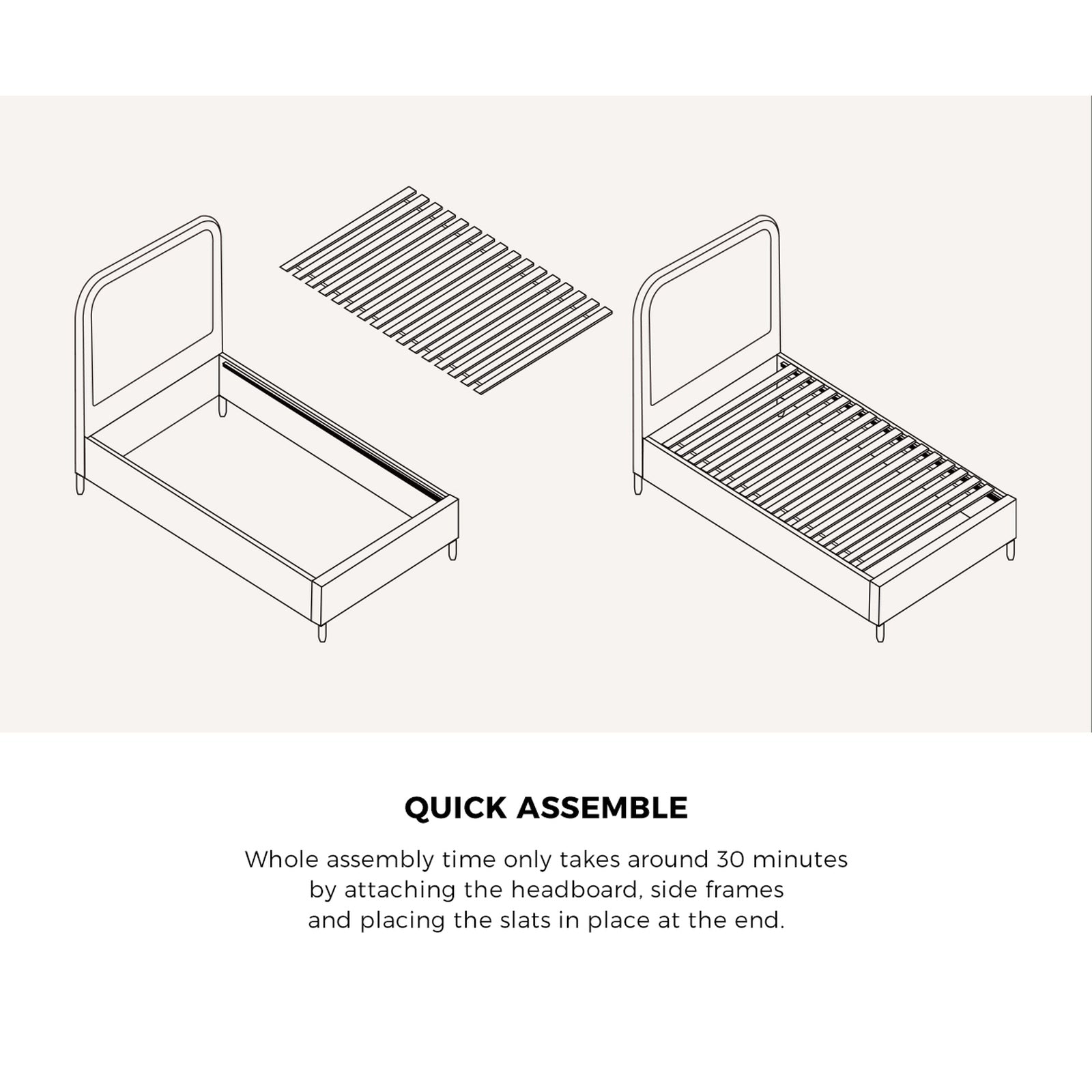 Oikiture Bed Frame Queen Size Beds Platform Base with Mattress Grey Fabric - Sunyee